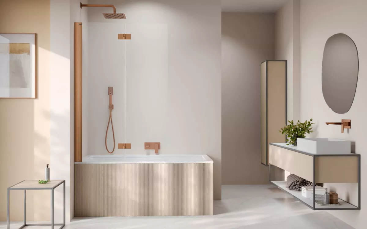 Nes Brushed Copper PND I szálcsiszolt réz kádparaván enteriőr (a képen balos kádparaván látható)