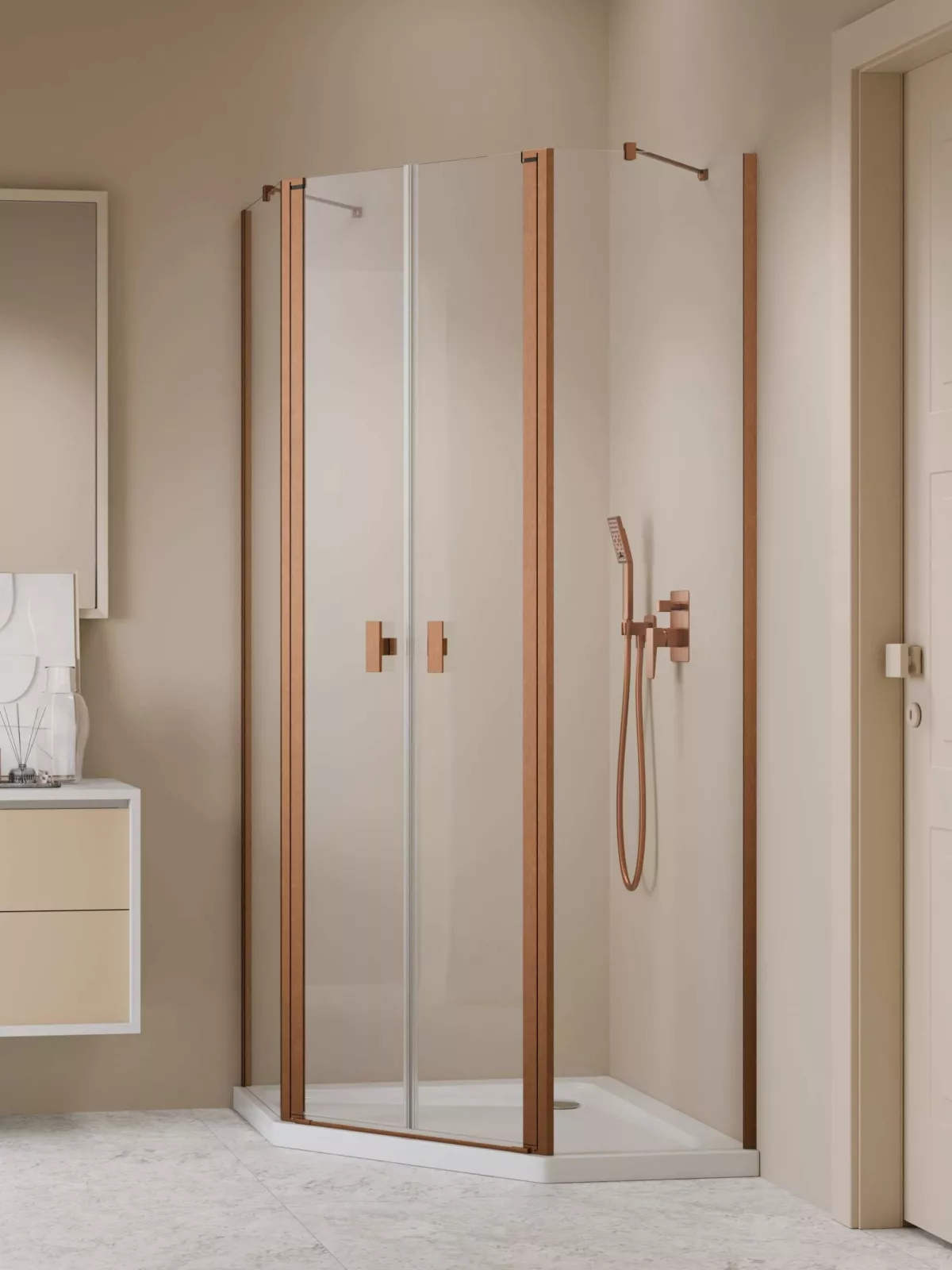 Nes Brushed Copper PTD szögletes szálcsiszolt réz zuhanykabin