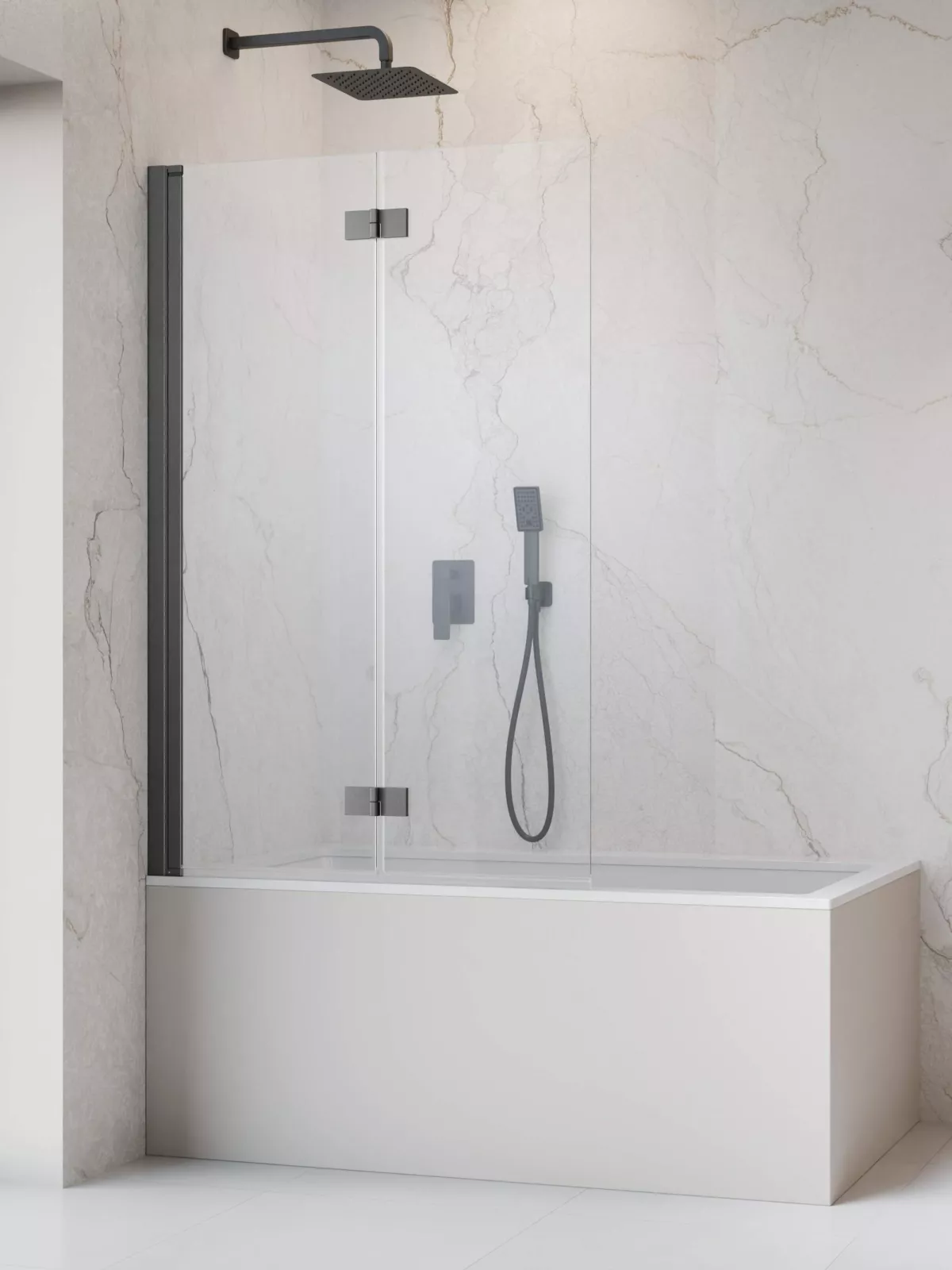 Nes Brushed GunMetal PND I szálcsiszolt fegyvermetál kádparaván (a képben balos kádparaván látható)