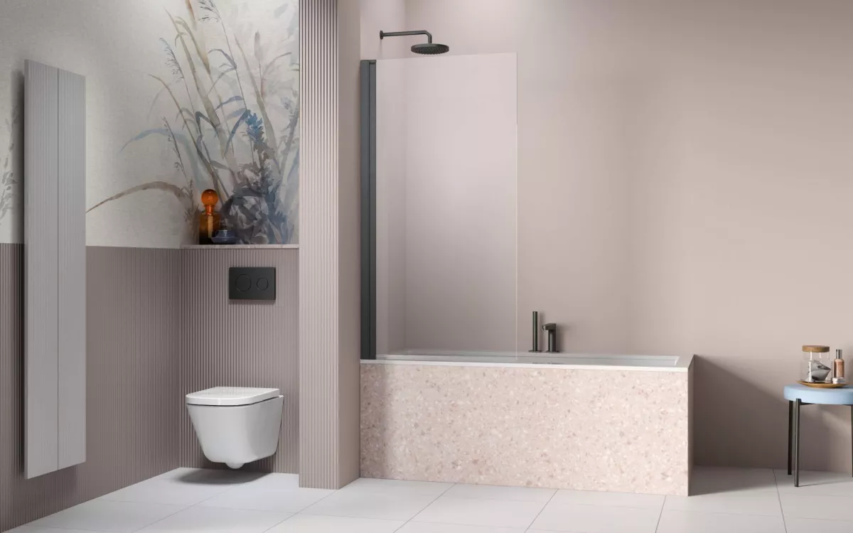 Nes Brushed GunMetal PNJ I szálcsiszolt fegyvermetál kádparaván enteriőr (a képen balos kádparaván látható