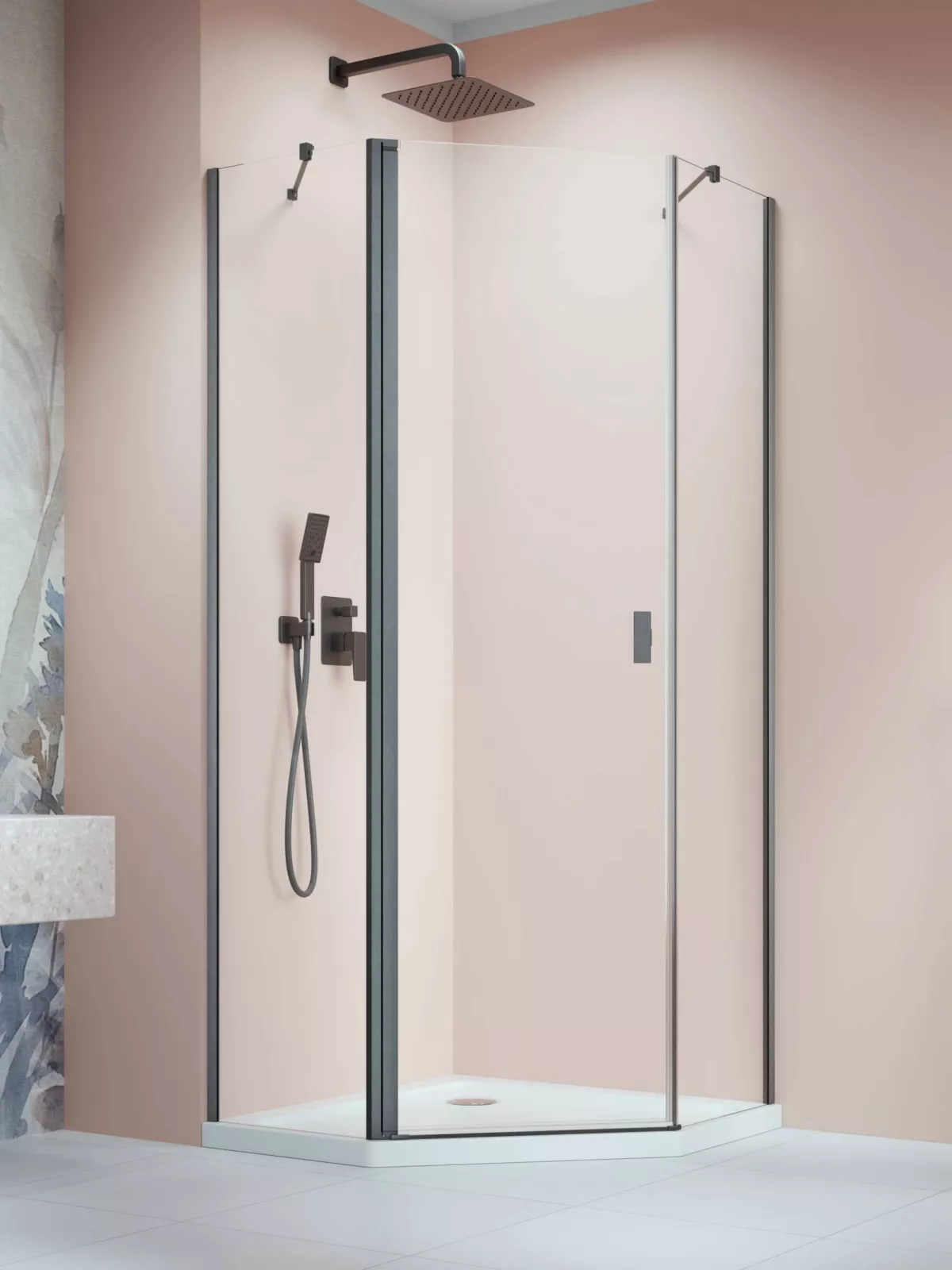Nes Brushed GunMetal PTJ szögletes szálcsiszolt fegyvermetál zuhanykabin (a képen balos zuhanykabin látható)