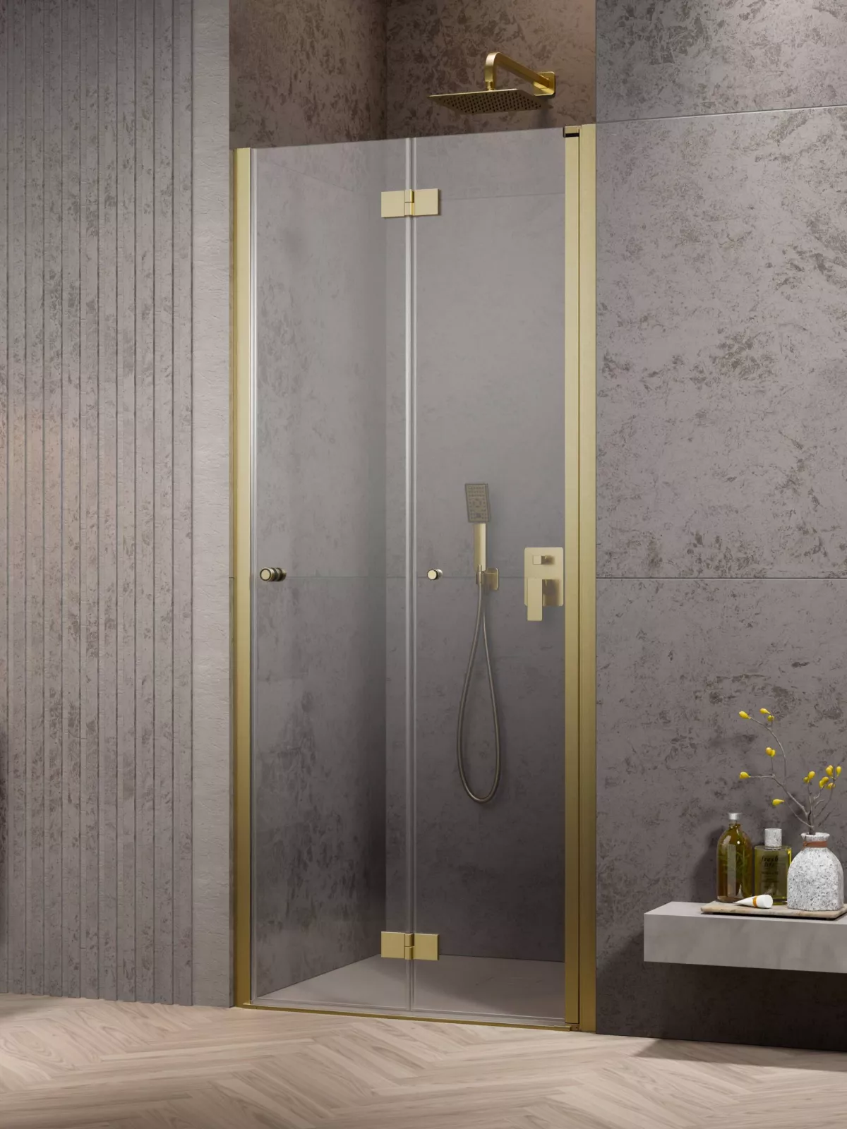 Nes Brushed Gold DWB szálcsiszolt arany zuhanyajtó (a képen balos zuhanyajtó látható)