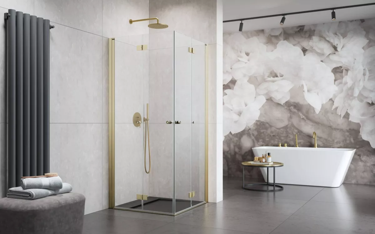 Nes Brushed Gold KDD-B szálcsiszolt arany zuhanykabin enteriőr