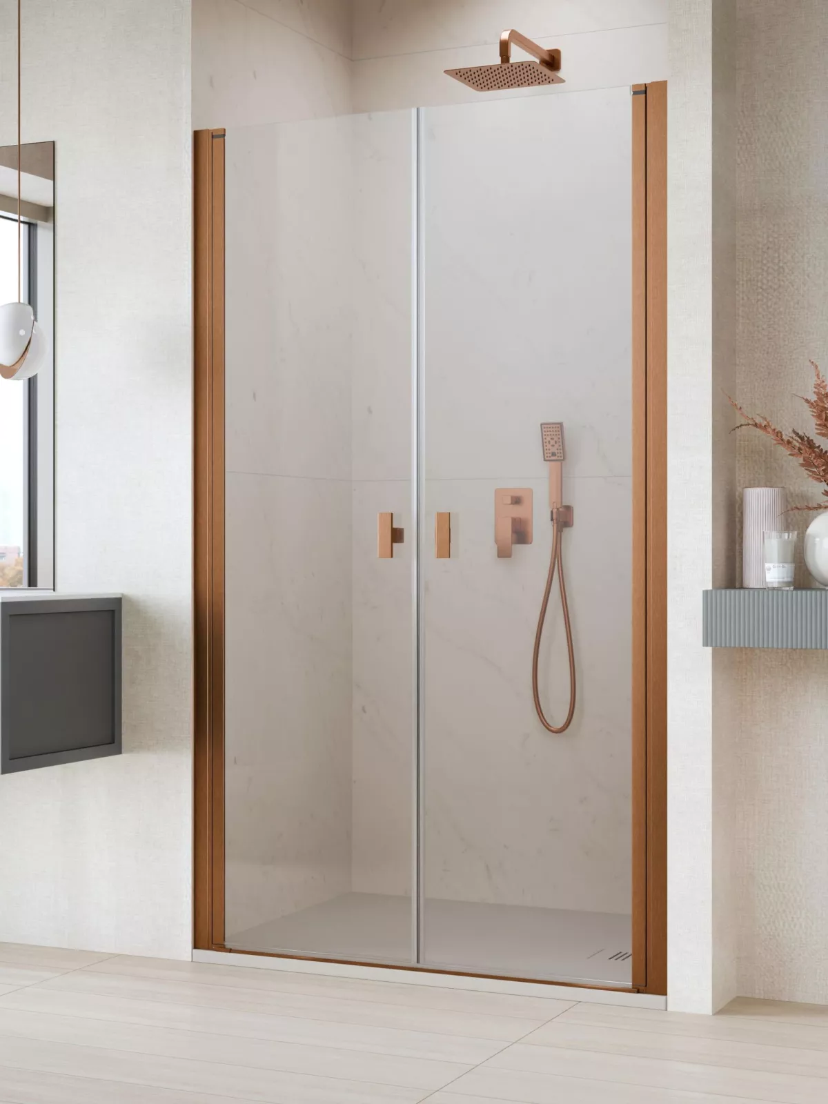 Nes Brushed Copper DWD I szálcsiszolt réz zuhanyajtó