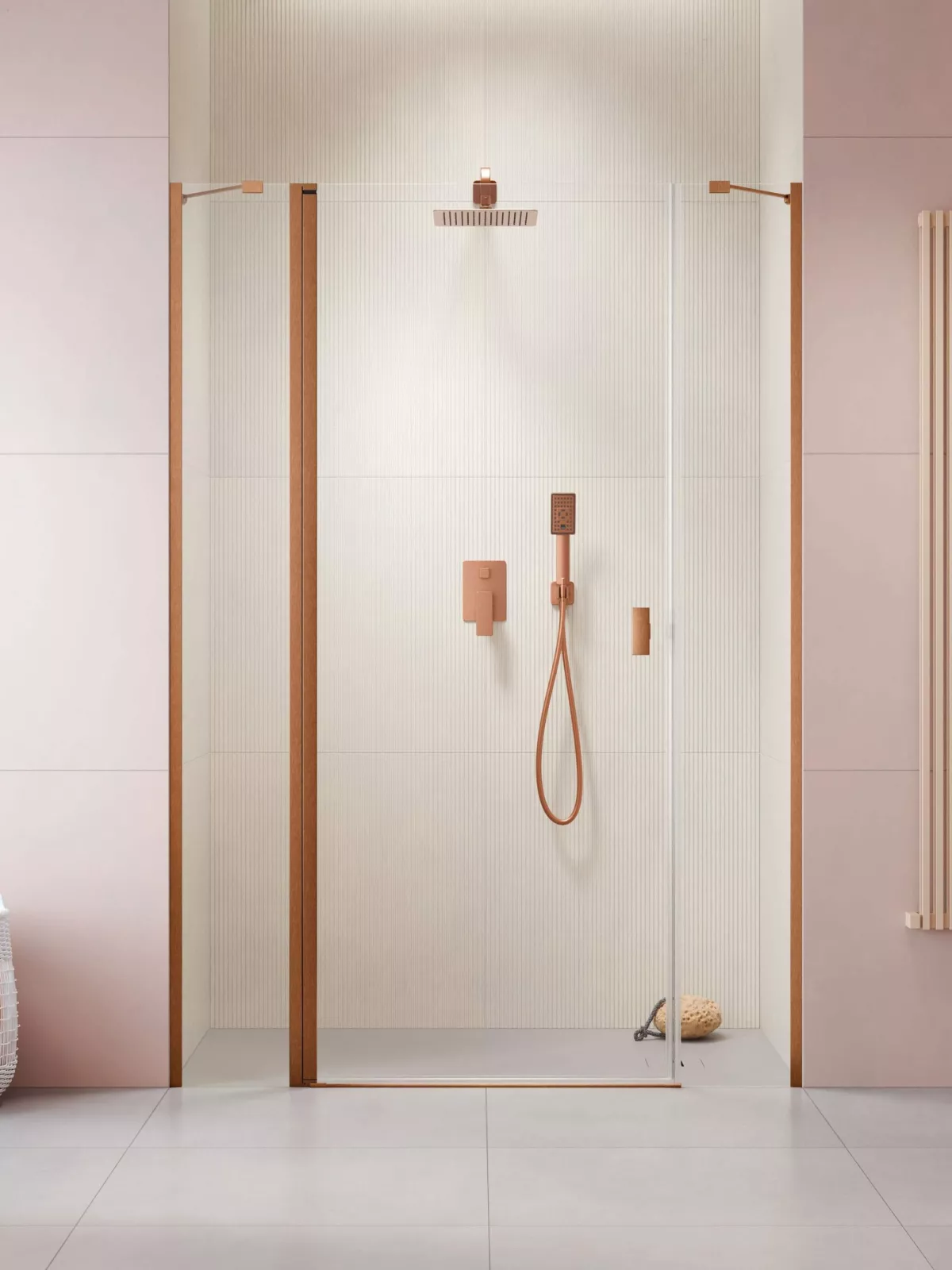 Nes Brushed Copper DWJS szálcsiszolt réz zuhanyajtó (a képen balos zuhanyajtó látható)
