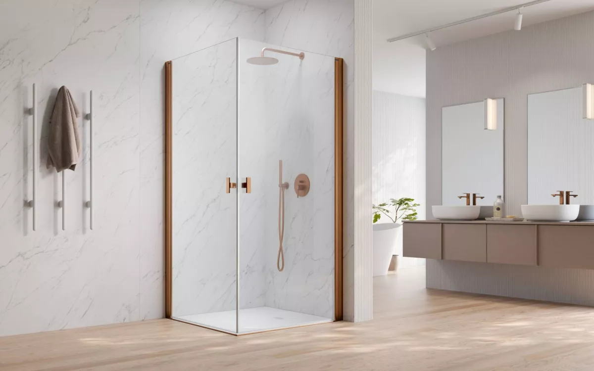 Nes Brushed Copper KDD I szögletes szálcsiszolt réz zuhanykabin enteriőr
