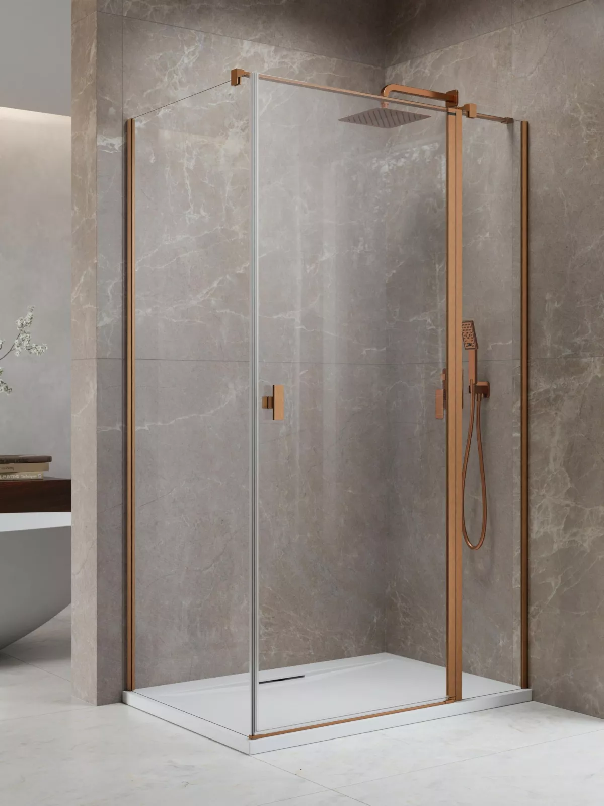 Nes Brushed Copper KDJ II szögletes szálcsiszolt réz zuhanykabin (a képen jobbos zuhanykabin látható)