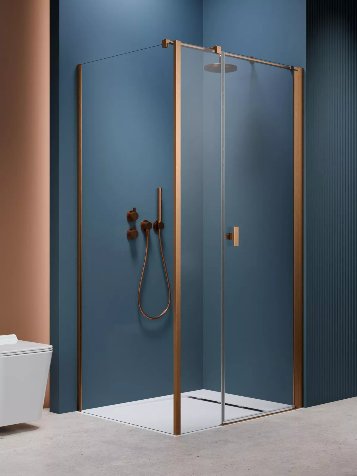 Nes Brushed Copper KDS I szögletes szálcsiszolt réz zuhanykabin (a képen jobbos zuhanykabin látható)