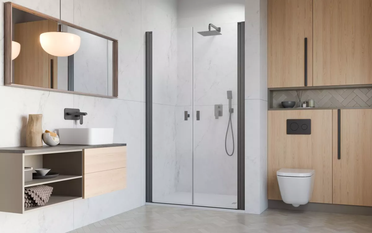 Nes Brushed GunMetal DWD I szögletes szálcsiszolt fegyvermetál zuhanyajtó enteriőr