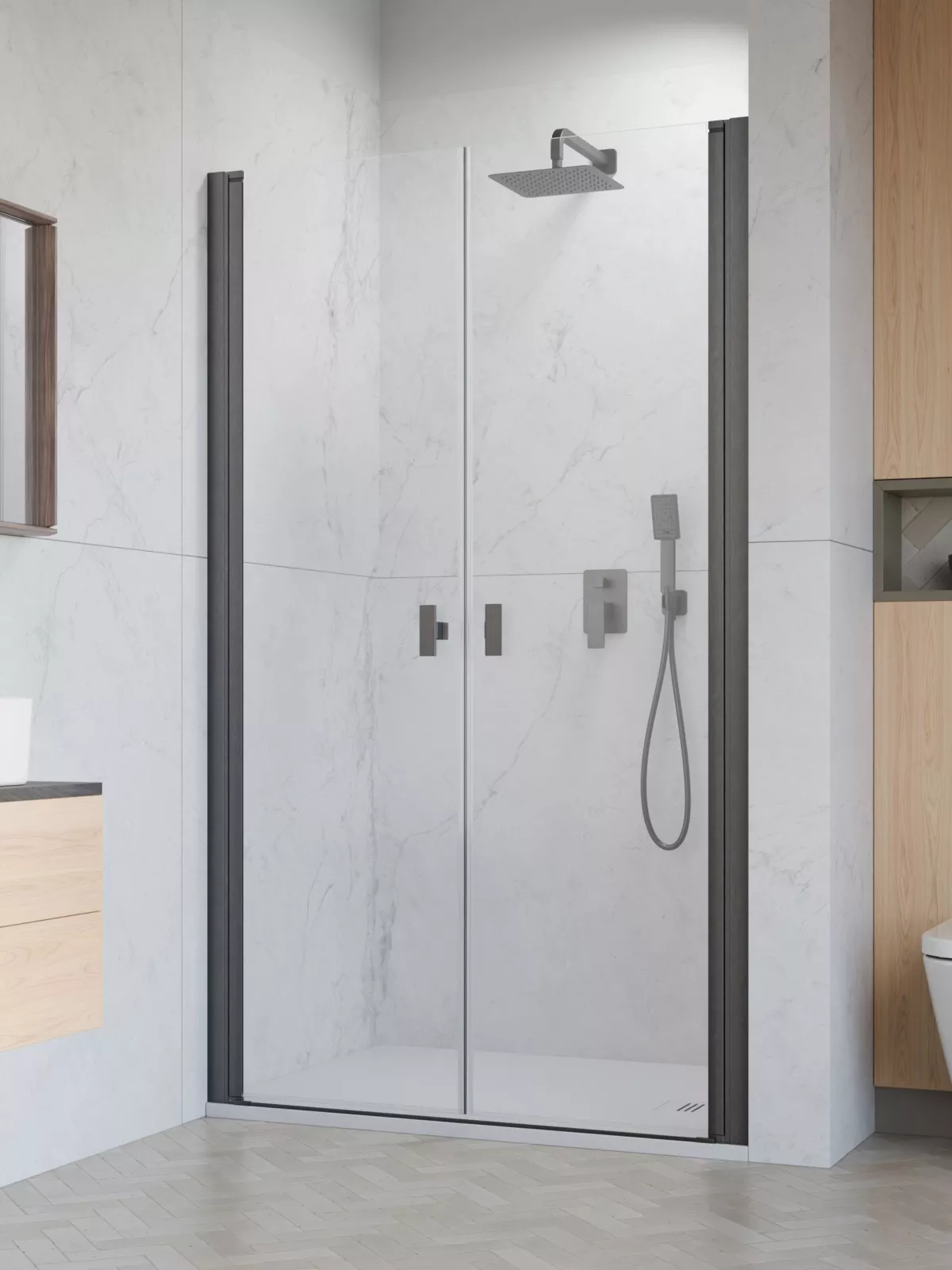 Nes Brushed GunMetal DWD I szögletes szálcsiszolt fegyvermetál zuhanyajtó