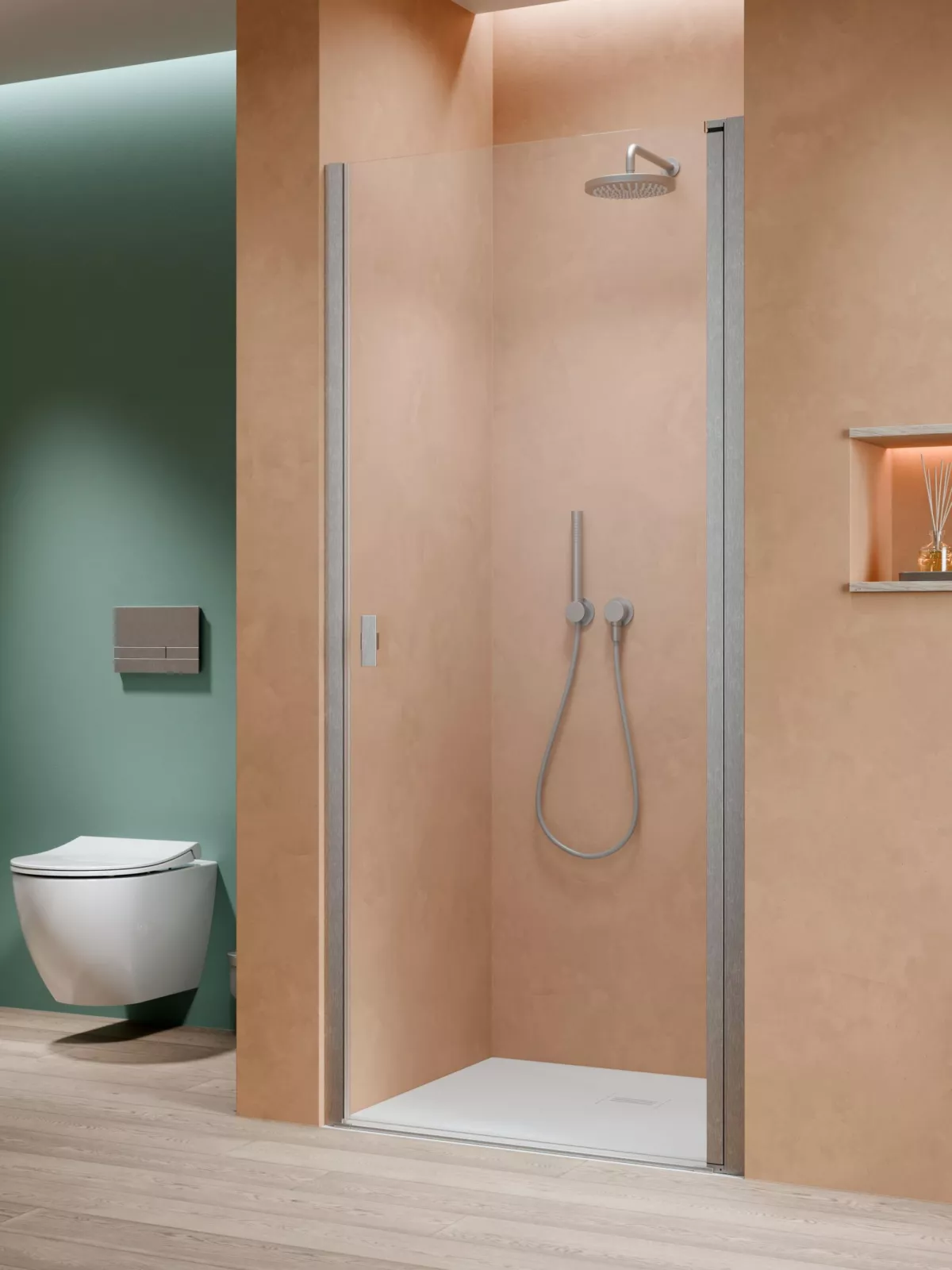 Nes Brushed Nickel DWJ I szálcsiszolt króm zuhanyajtó (a képen jobbos zuhanyajtó látható)
