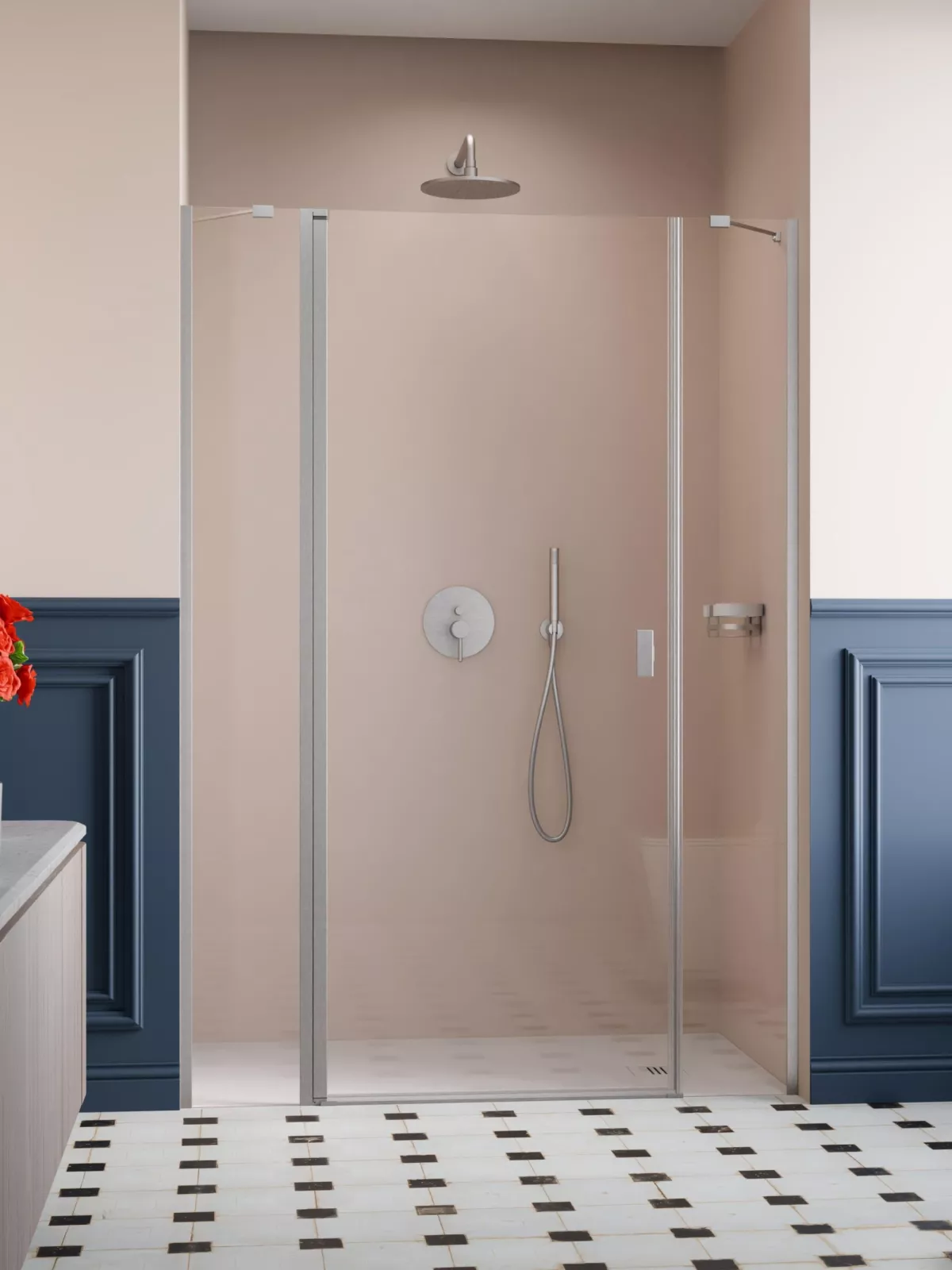 Nes Brushed Nickel DWJS szálcsiszolt króm zuhanyajtó (a képen balos zuhanyajtó látható)