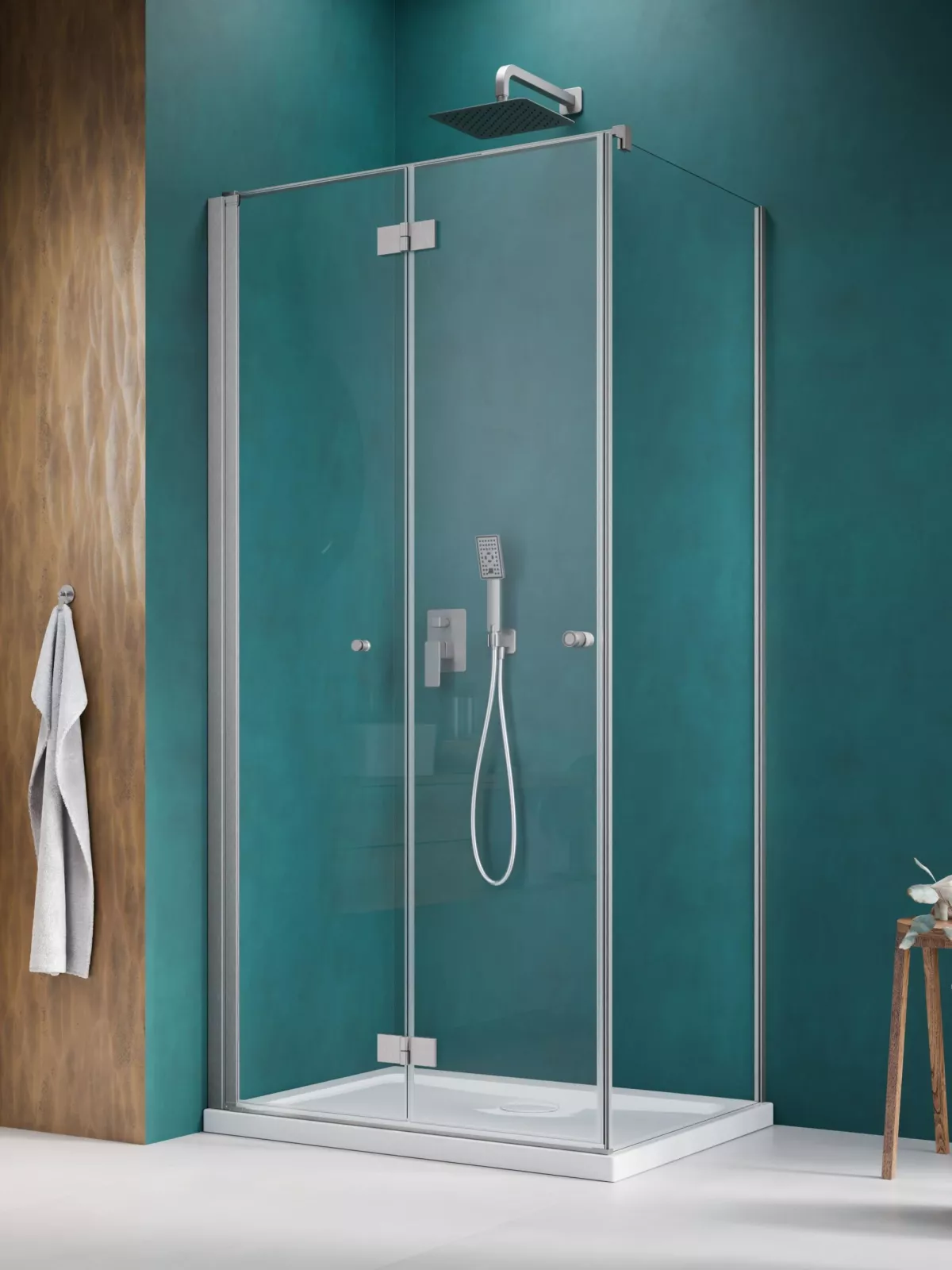 Nes Brushed Nickel KDJ-B szögletes szálcsiszolt króm zuhanykabin (a képen balos zuhanykabin látható)