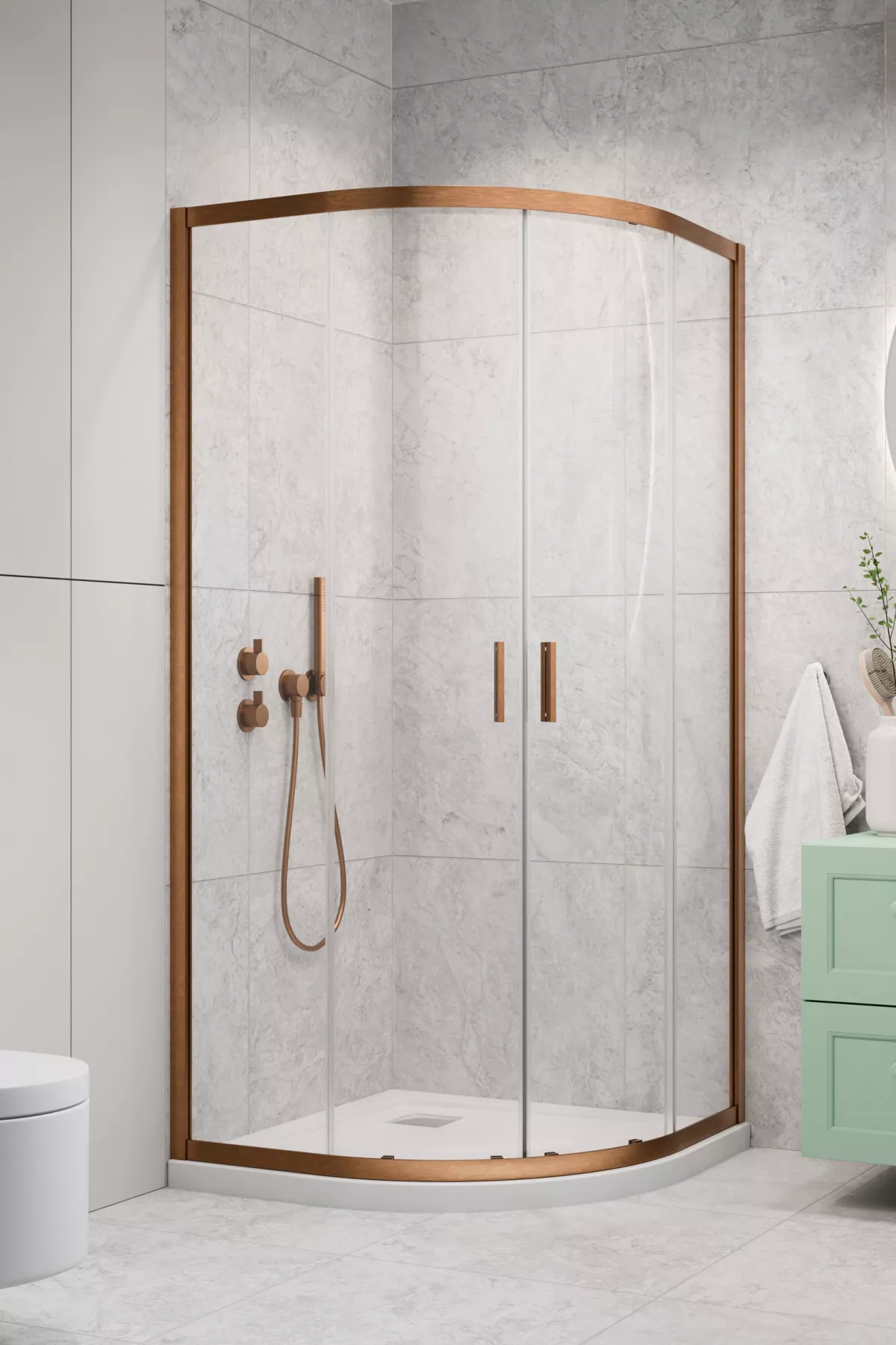Alienta Brushed Copper A-C íves szálcsiszolt réz zuhanykabin