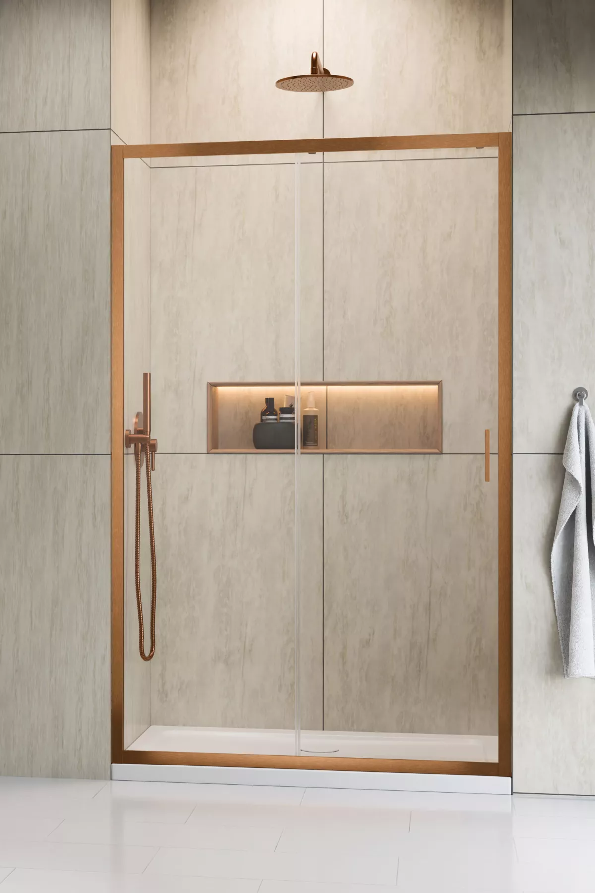 Alienta Brushed Copper DWJ szálcsiszolt réz zuhanyajtó (a képen balos zuhanyajtó látható)