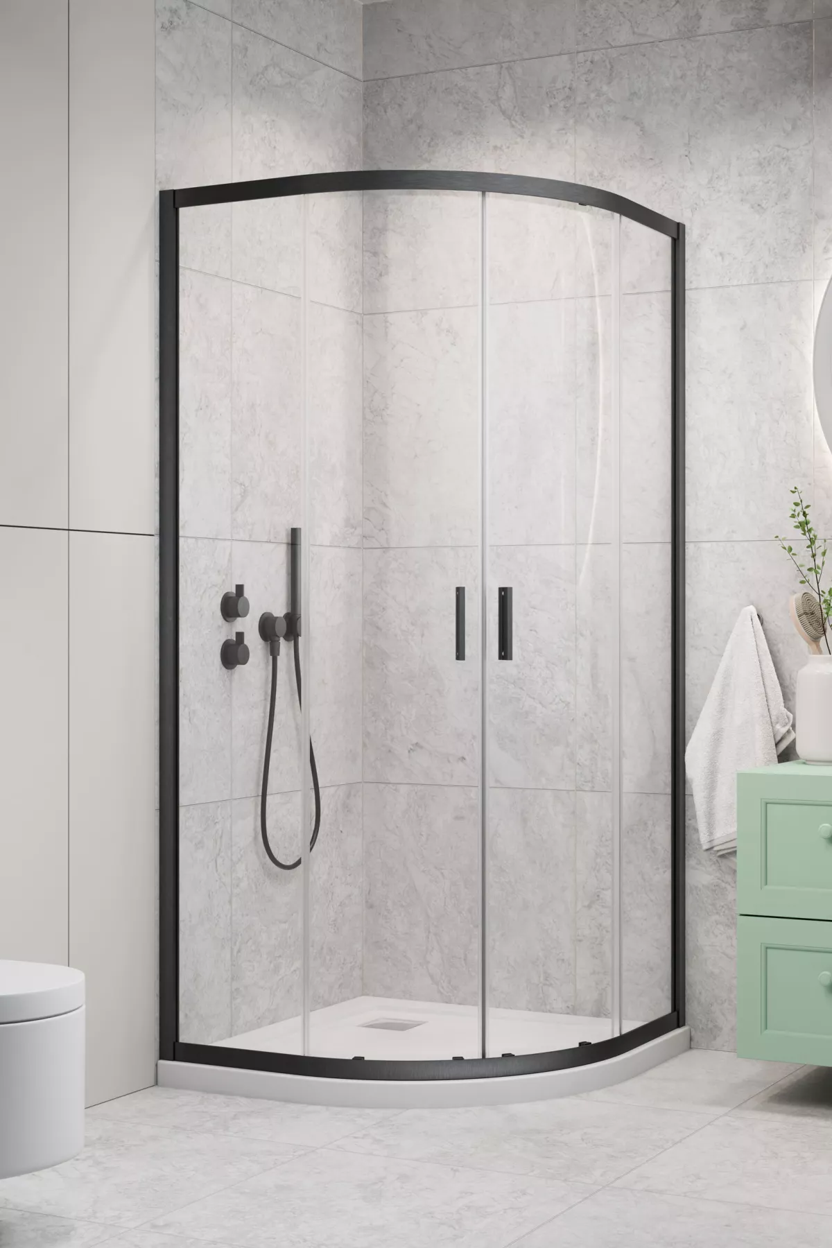 Alienta Brushed GunMetal A-C íves szálcsiszolt fegyvermetál zuhanykabin