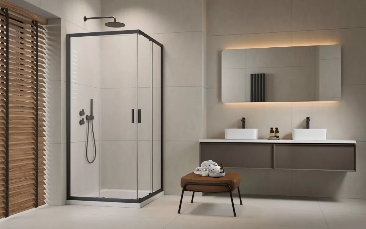 Alienta Brushed GunMetal C-D szögletes szálcsiszolt fegyvermetál zuhanykabin enteriőr