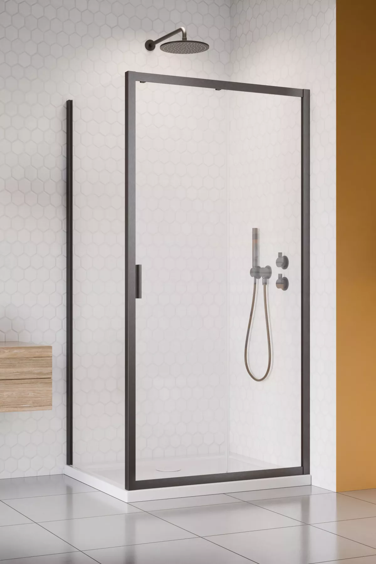 Alienta Brushed GunMetal DWJ+S szálcsiszolt fegyvermetál zuhanykabin (a képen jobbos zuhanykabin látható)