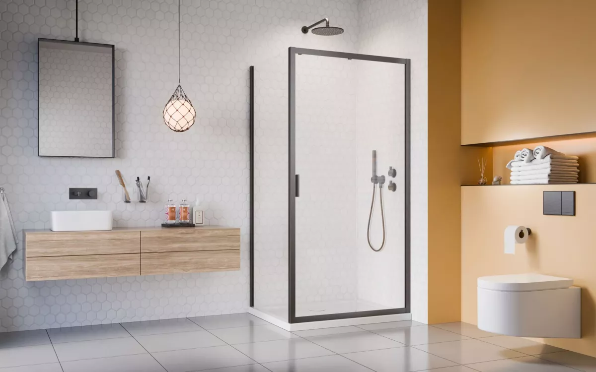 Alienta Brushed GunMetal DWJ+S szálcsiszolt fegyvermetál zuhanykabin enteriőr (a képen jobbos zuhanykabin látható)