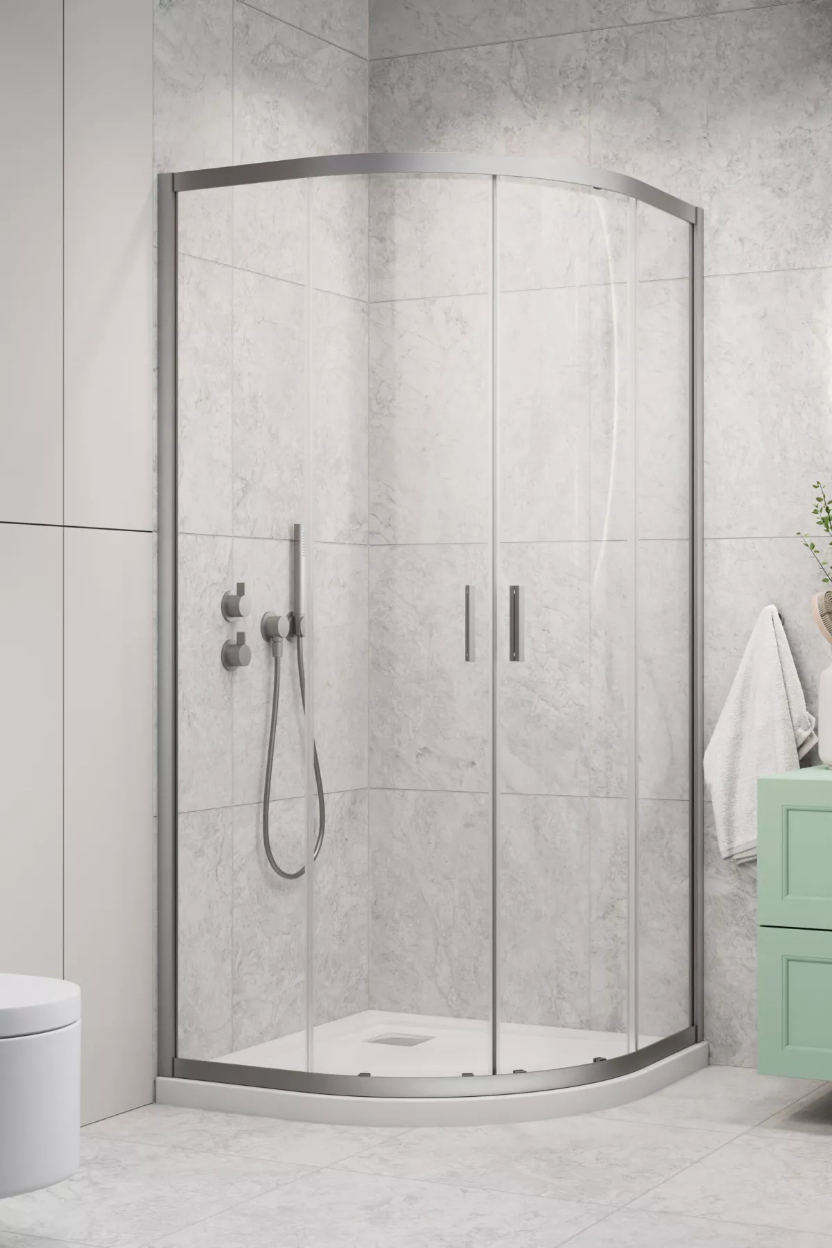 Alienta Brushed Nickel A-E íves szálcsiszolt króm zuhanykabin