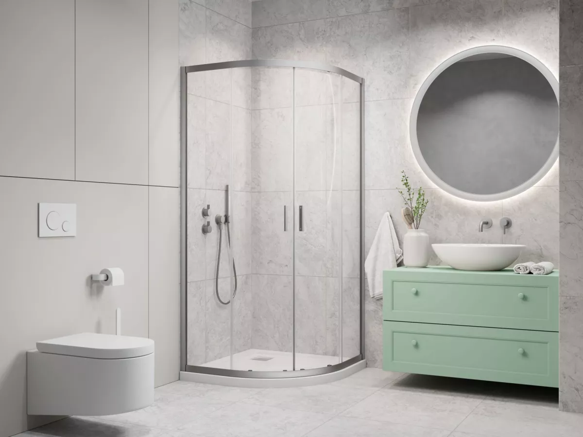 Alienta Brushed Nickel A-E íves szálcsiszolt króm zuhanykabin enteriőr
