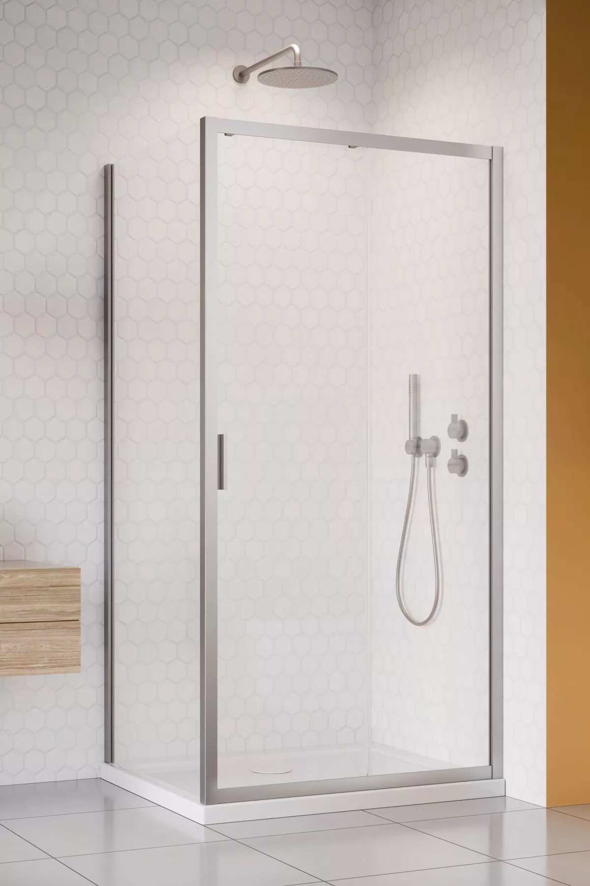 Alienta Brushed Nickel DWJ+S szálcsiszolt króm zuhanykabin (a képen jobbos zuhanykabin látható)