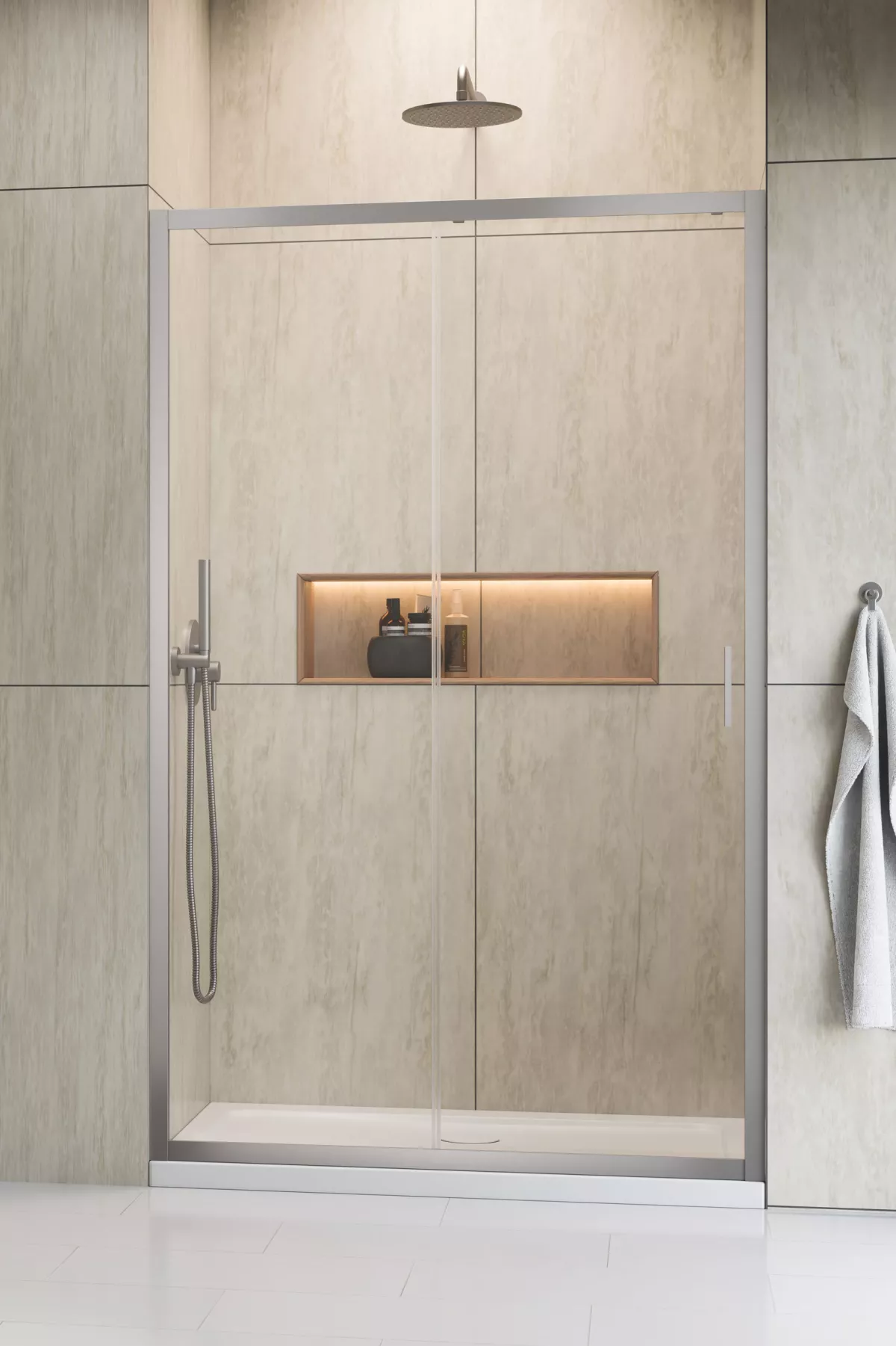 Alienta Brushed Nickel DWJ szálcsiszolt króm zuhanyajtó (a képen balos zuhanyajtó látható)