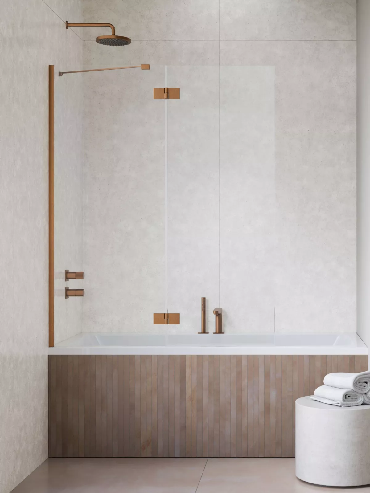 Essenza Brushed Copper ﻿PND II ﻿szálcsiszolt réz kádparaván﻿﻿ (a képen balos kádparaván látható)
