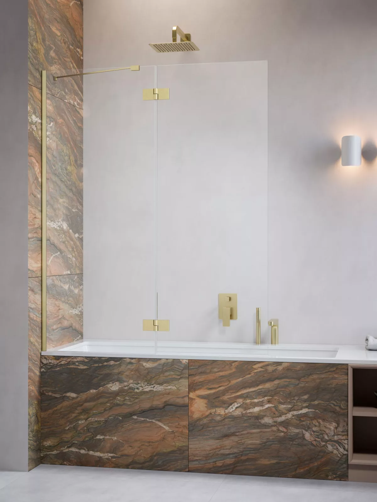 Essenza Brushed Gold ﻿PND II ﻿szálcsiszolt arany kádparaván (a képen balos kádparaván látható)