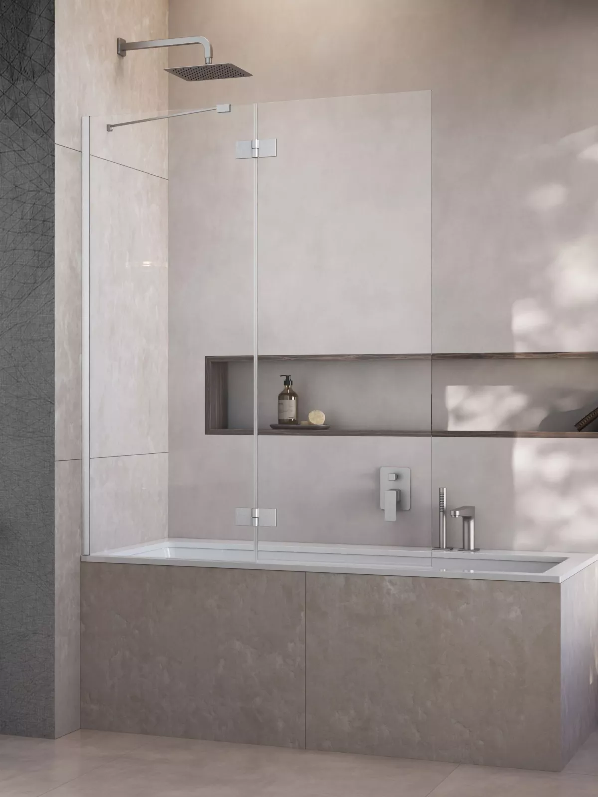 Essenza Brushed Nickel ﻿PND II ﻿szálcsiszolt króm kádparaván﻿ (a képen balos kádparaván látható)