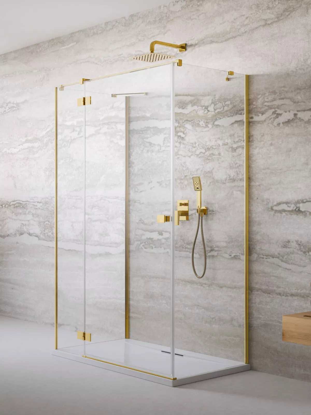 Essenza Gold ﻿KDJ+S ﻿szögletes ﻿arany zuhanykabin (a képen balos zuhanykabin látható)