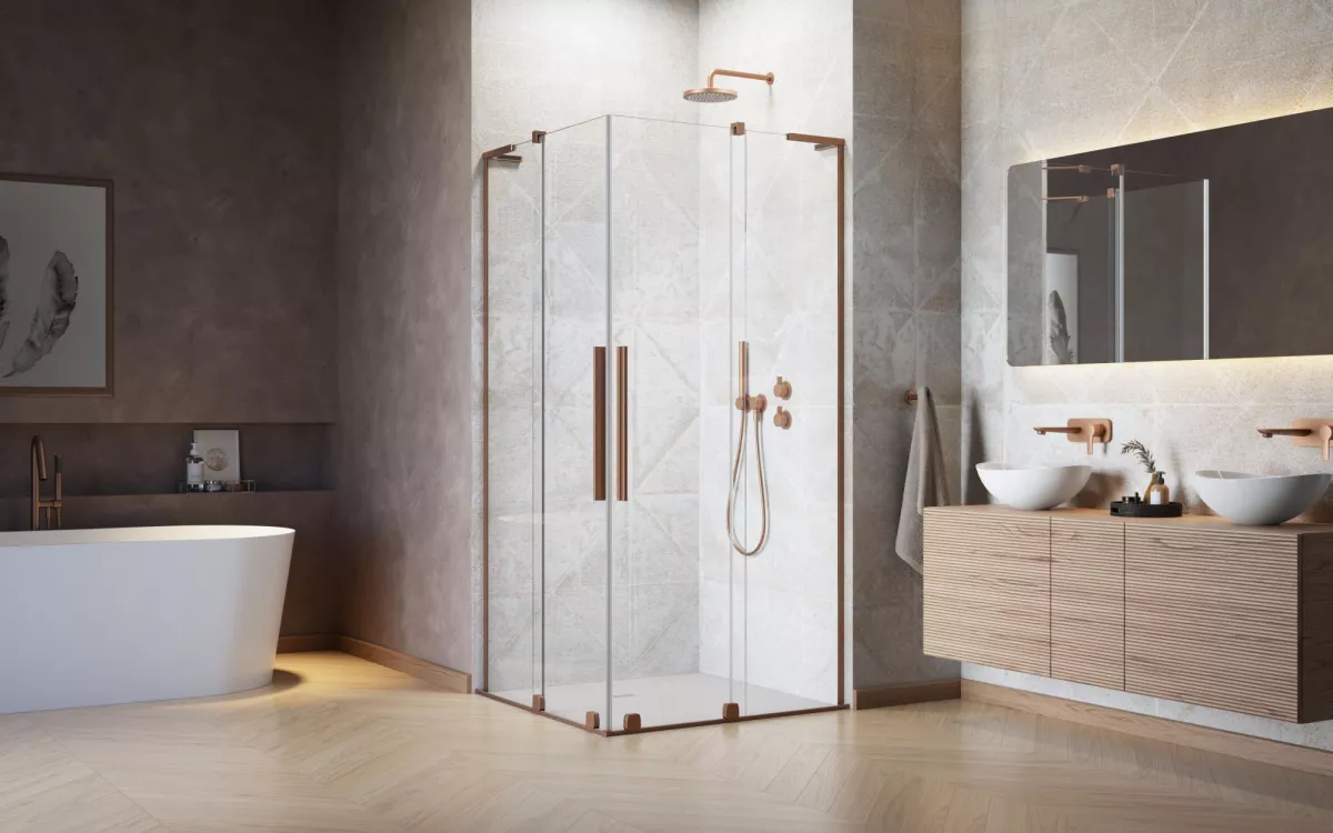 Furo SL Brushed Copper KDD szálcsiszolt réz zuhanykabin enteriőr