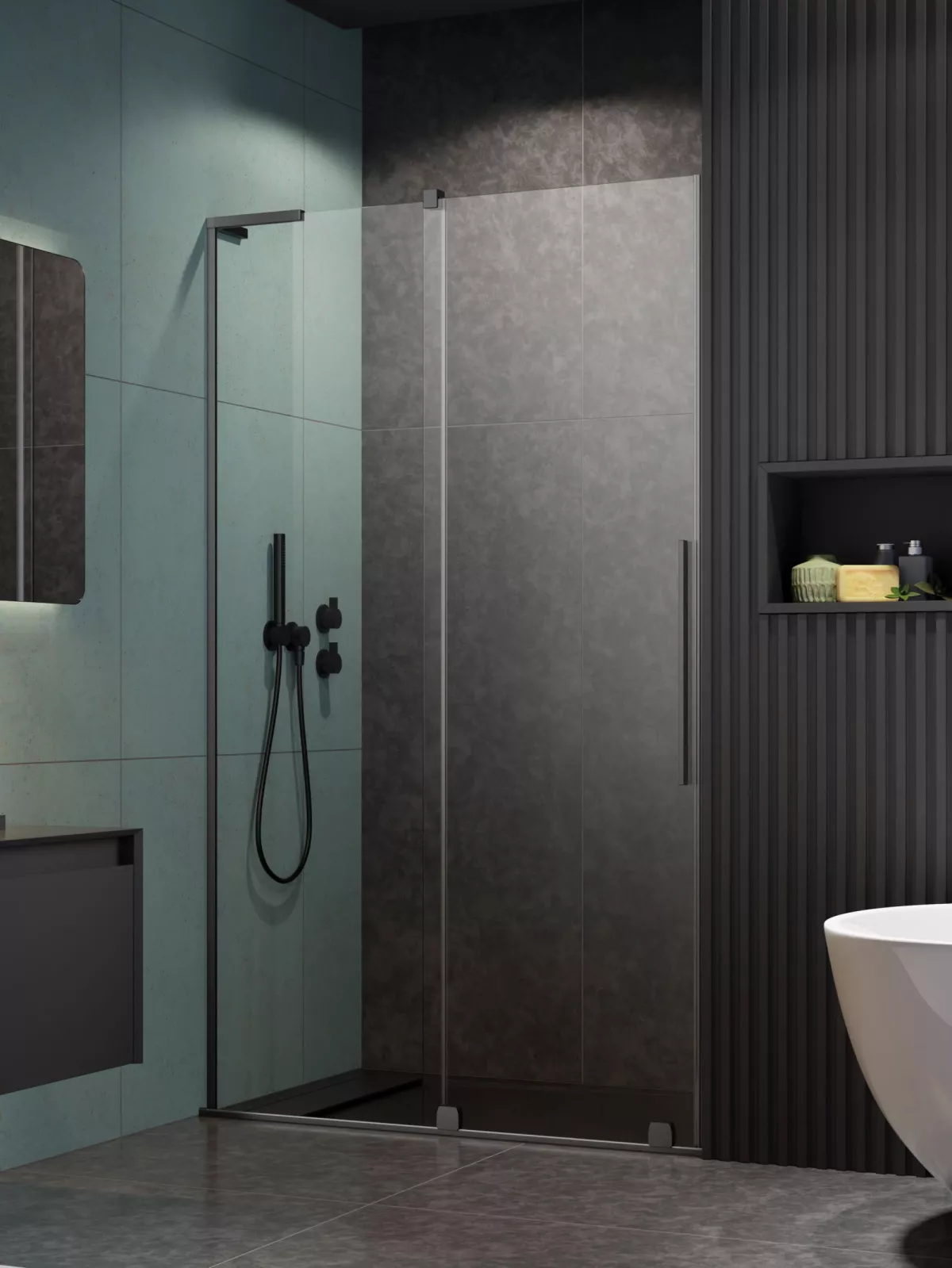 Furo SL Brushed GunMetal DWJ szálcsiszolt fegyvermetál zuhanyajtó (a képen balos zuhanyajtó látható)