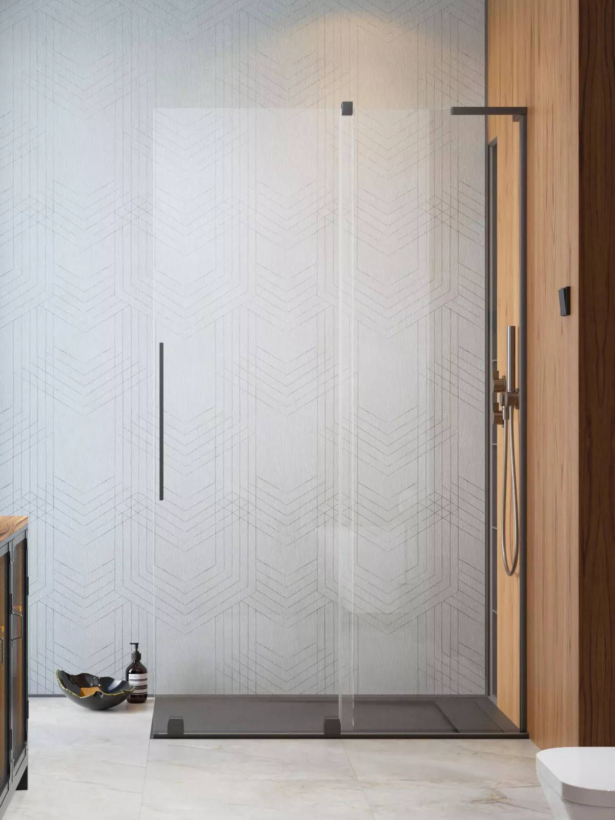 Furo SL Brushed GunMetal Walk-in szálcsiszolt fegyvermetál zuhanyfal (a képen jobbos zuhanyajtó látható)