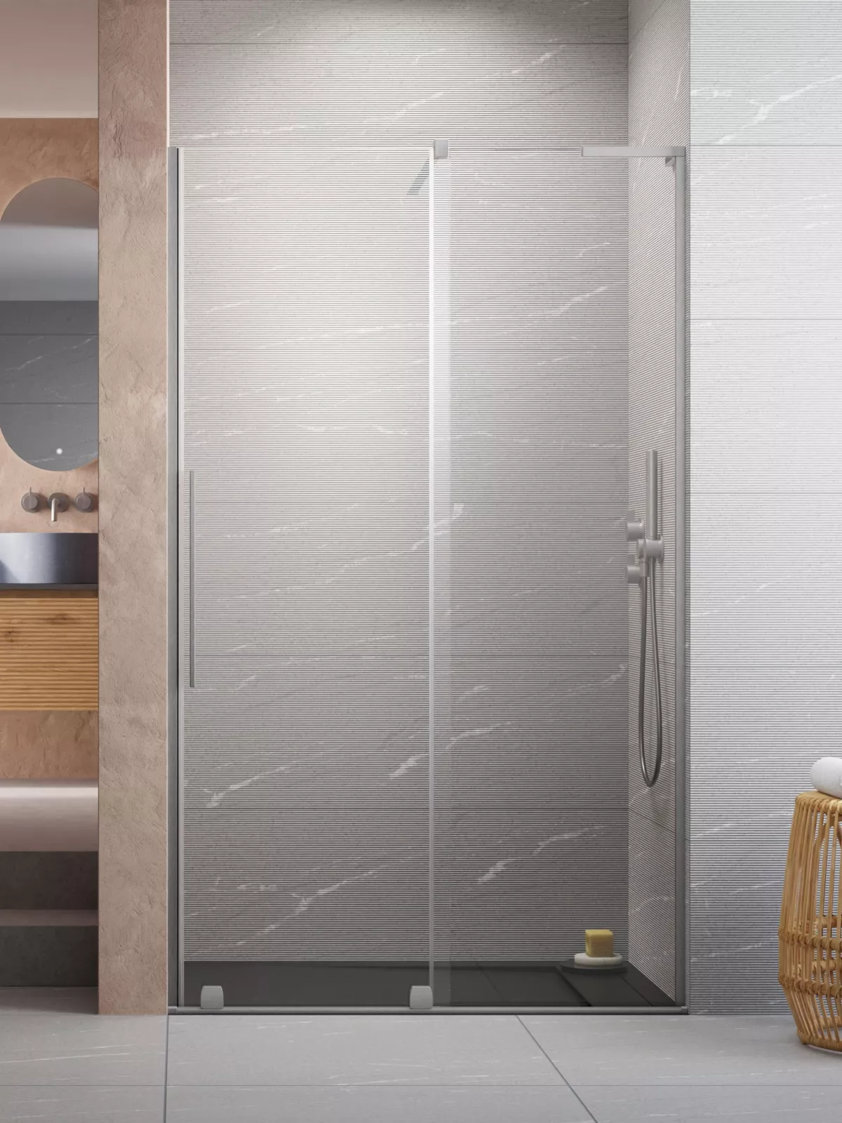 Furo SL Brushed Nickel DWJ szálcsiszolt króm zuhanyajtó (a képen jobbos zuhanyajtó látható)