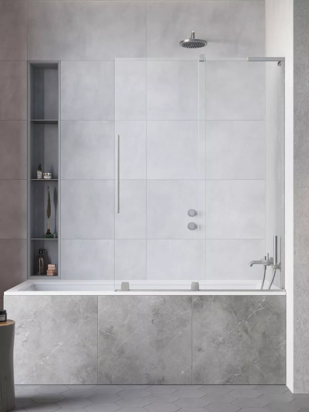 Furo SL Brushed Nickel PND II szálcsiszolt króm kádparaván (a képen jobbos kádparaván látható)