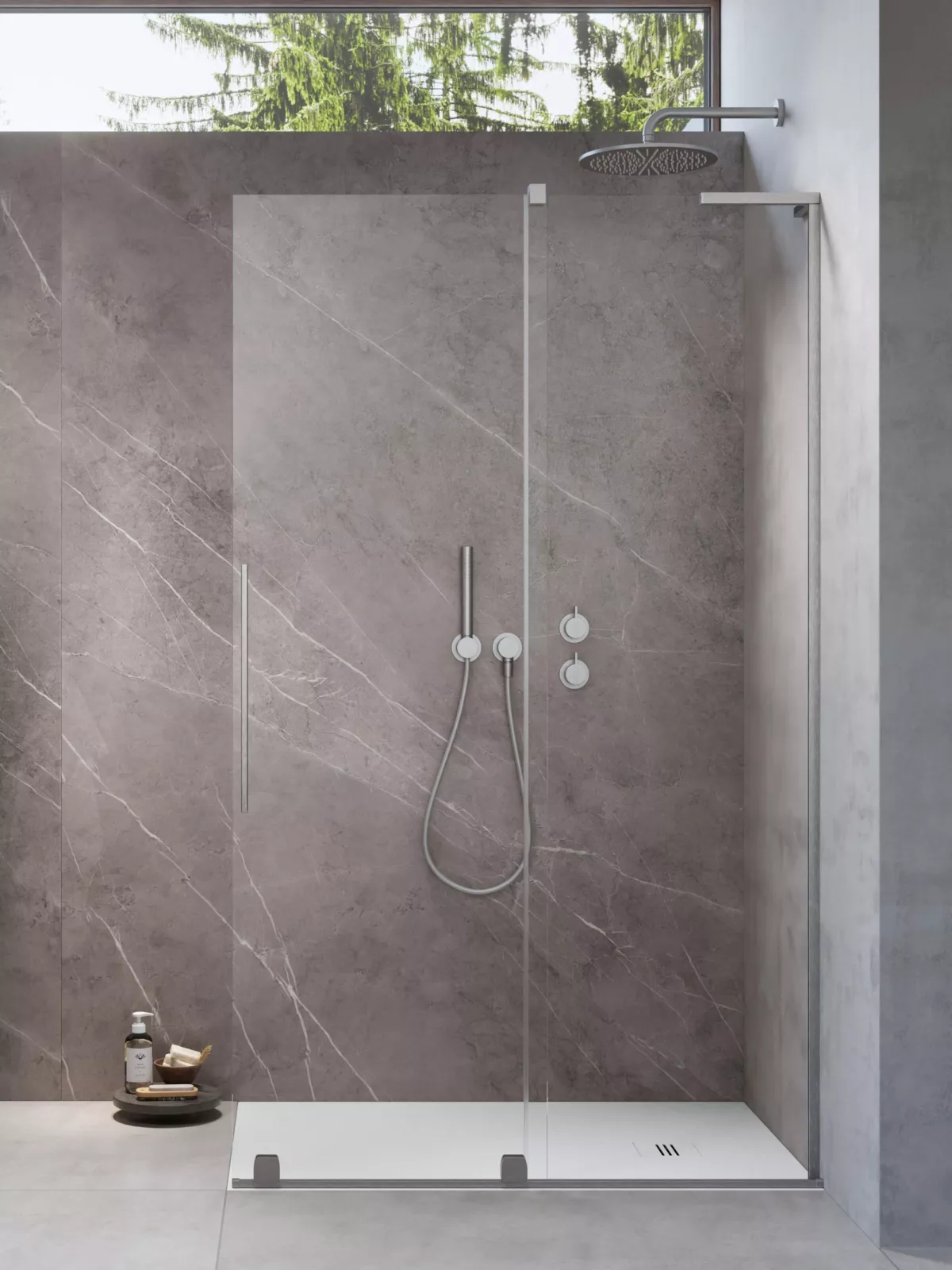 Furo SL Brushed Nickel Walk-in szálcsiszolt króm zuhanyfal (a képen jobbos zuhanyfal látható)