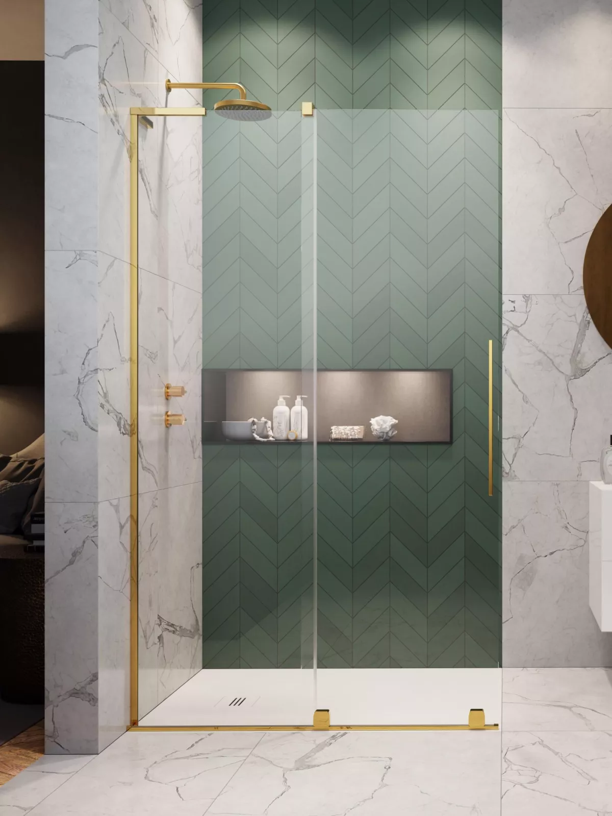 Furo SL Gold Walk-in arany zuhanyfal (a képen balos zuhanyajtó látható)