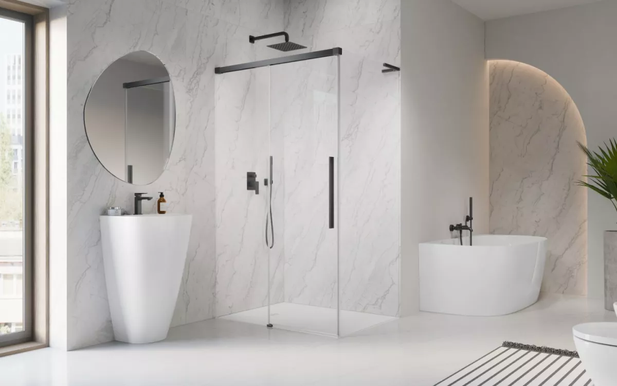 Idea 8 QL Brushed GunMetal KDJ szögletes szálcsiszolt fegyvermetál zuhanykabin enteriőr (a képen balos zuhanykabin látható)