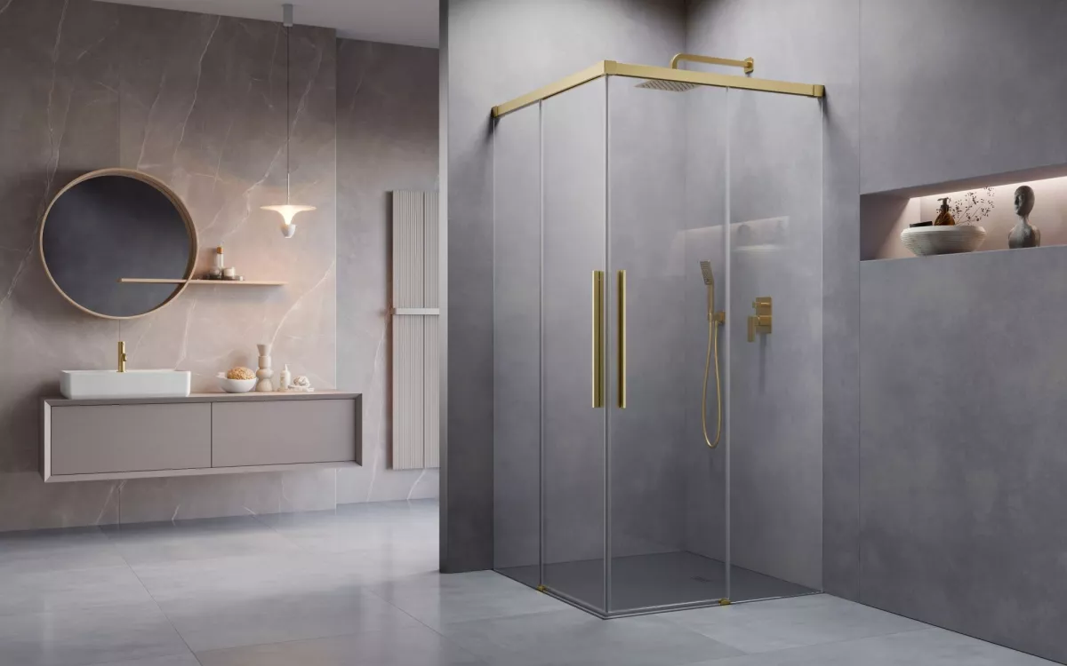 Idea 8 QL Brushed Gold KDD szögletes szálcsiszolt arany zuhanykabin enteriőr