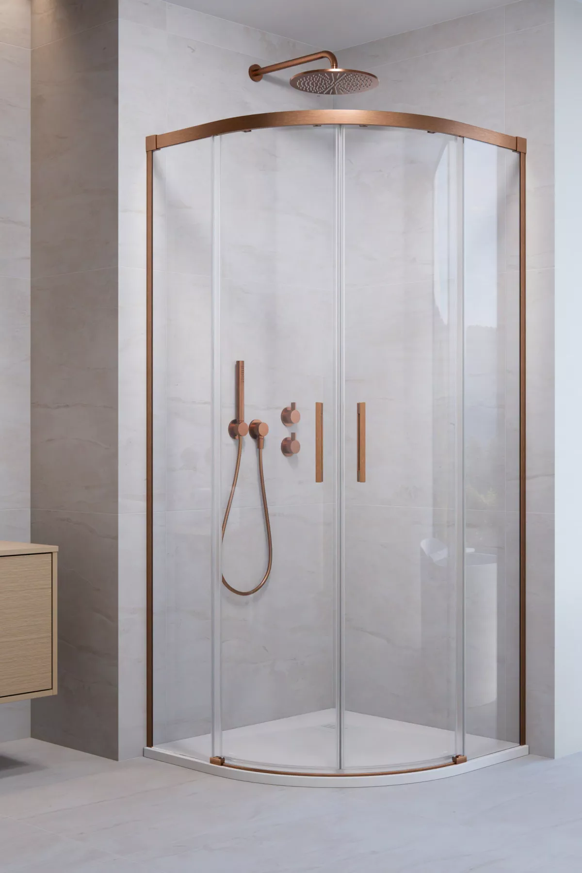 Idea Brushed Copper PDD íves szálcsiszolt réz zuhanykabin