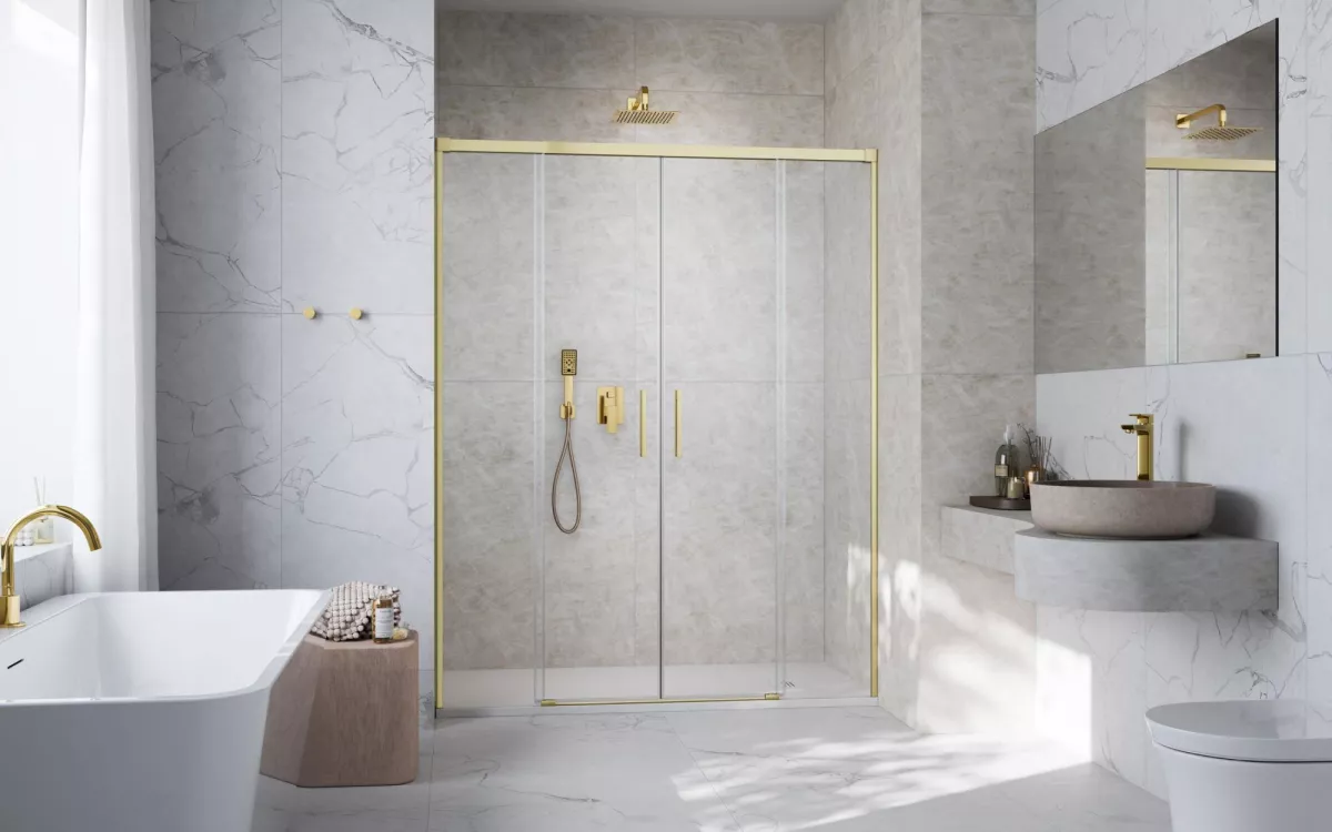 Idea Brushed Gold DWD szálcsiszolt arany zuhanyajtó enteriőr