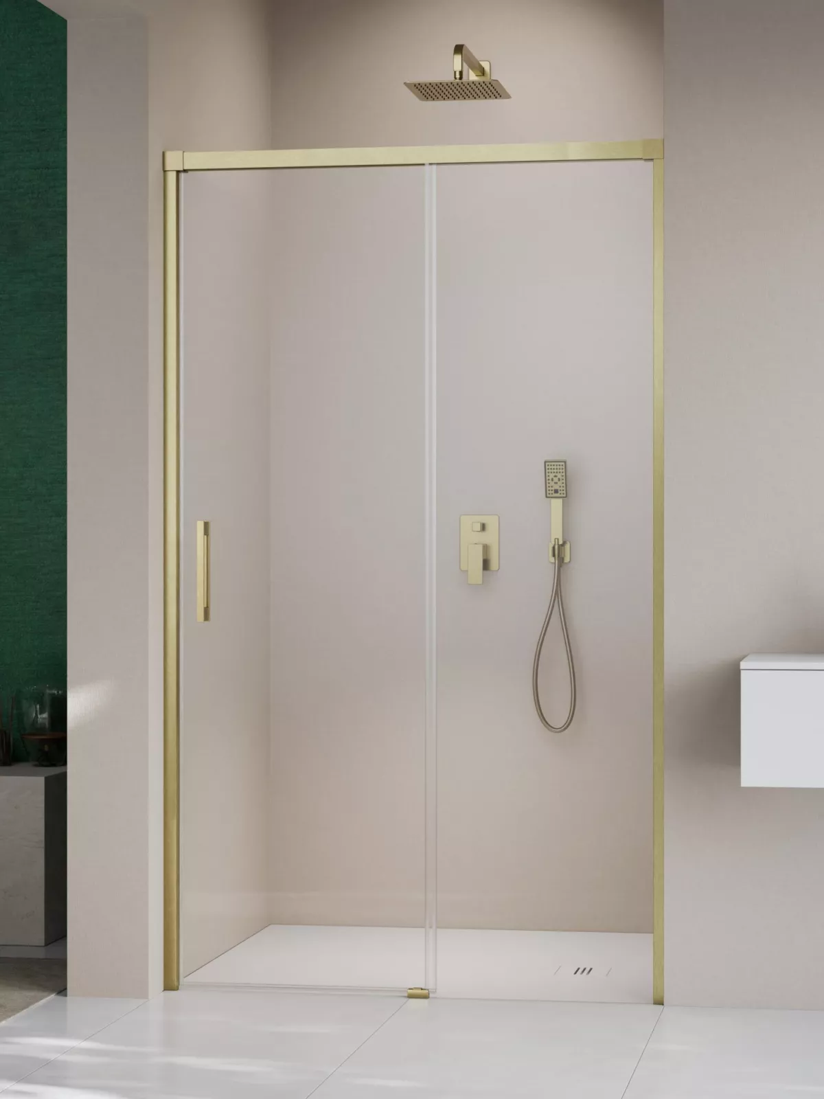 Idea Brushed Gold DWJ szálcsiszolt arany zuhanyajtó (a képen jobbos zuhanyajtó látható)