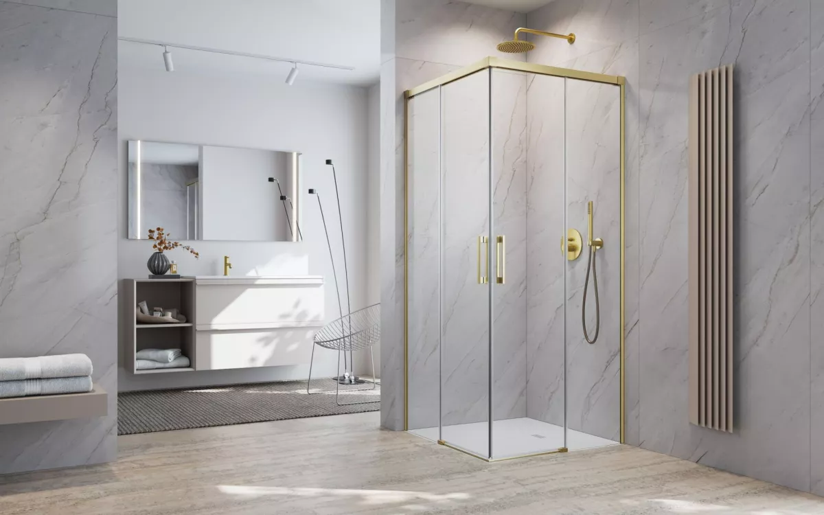 Idea Brushed Gold KDD szálcsiszolt arany zuhanykabin enteriőr