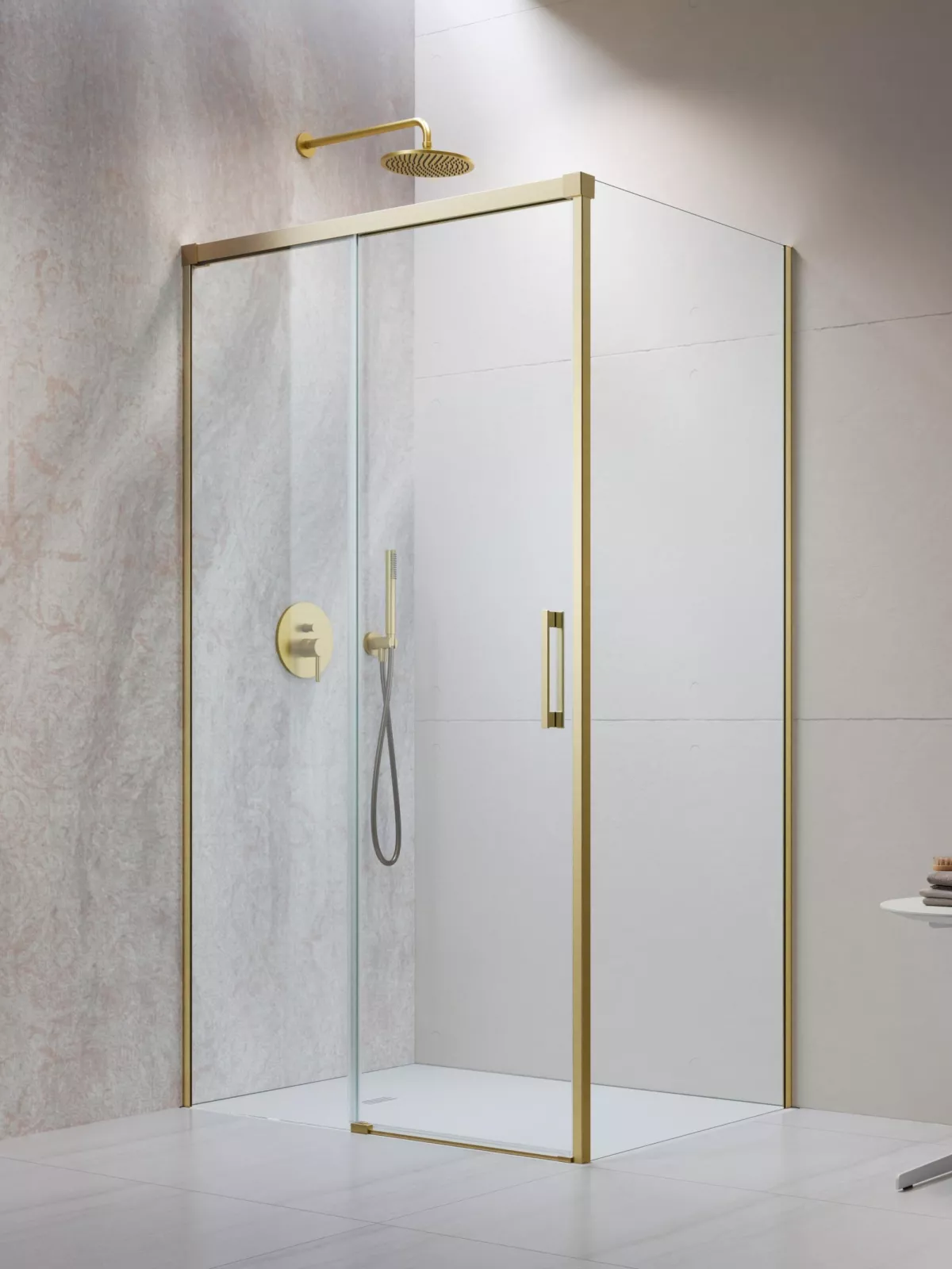 Idea Brushed Gold KDJ szálcsiszolt arany zuhanykabin (a képen balos zuhanykabin látható)