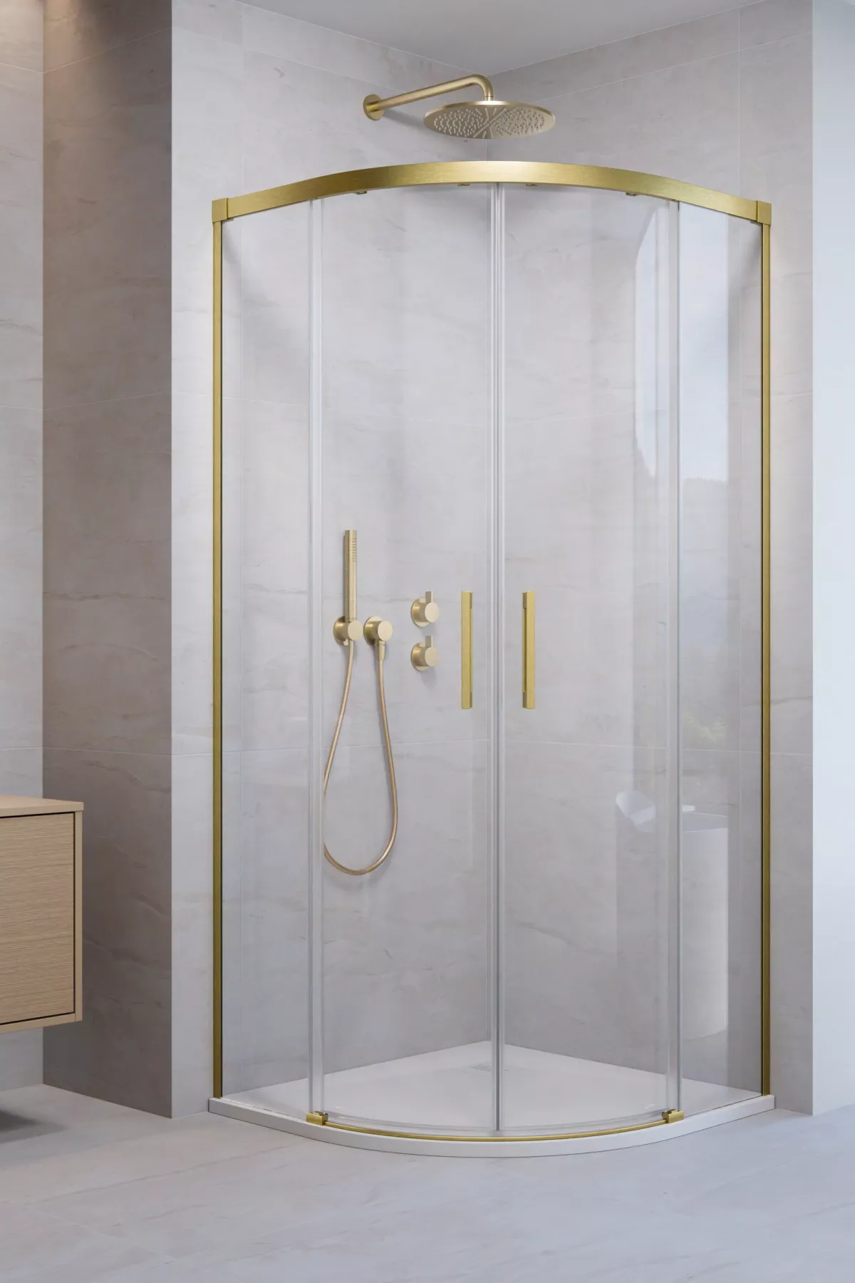 Idea Brushed Gold PDD íves szálcsiszolt arany zuhanykabin