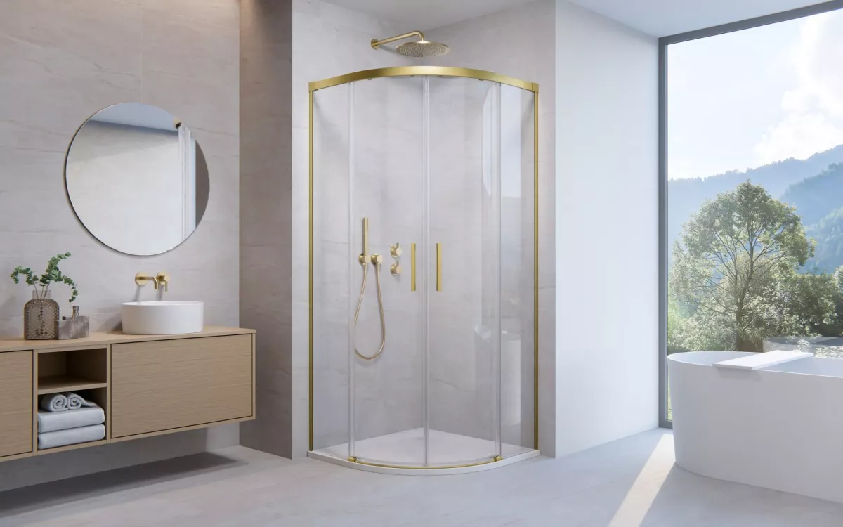 Idea Brushed Gold PDD íves szálcsiszolt arany zuhanykabin enteriőr