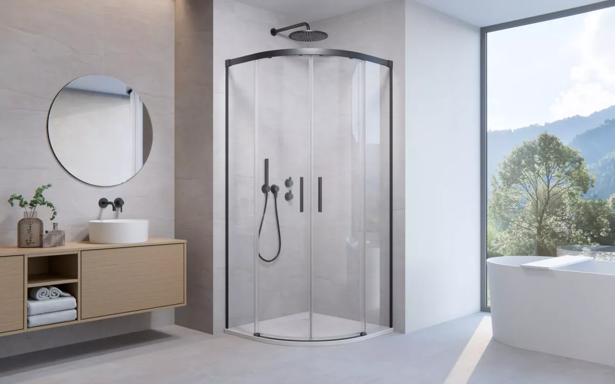 Idea Brushed GunMetal PDD íves szálcsiszolt fegyvermetál zuhanykabin enteriőr