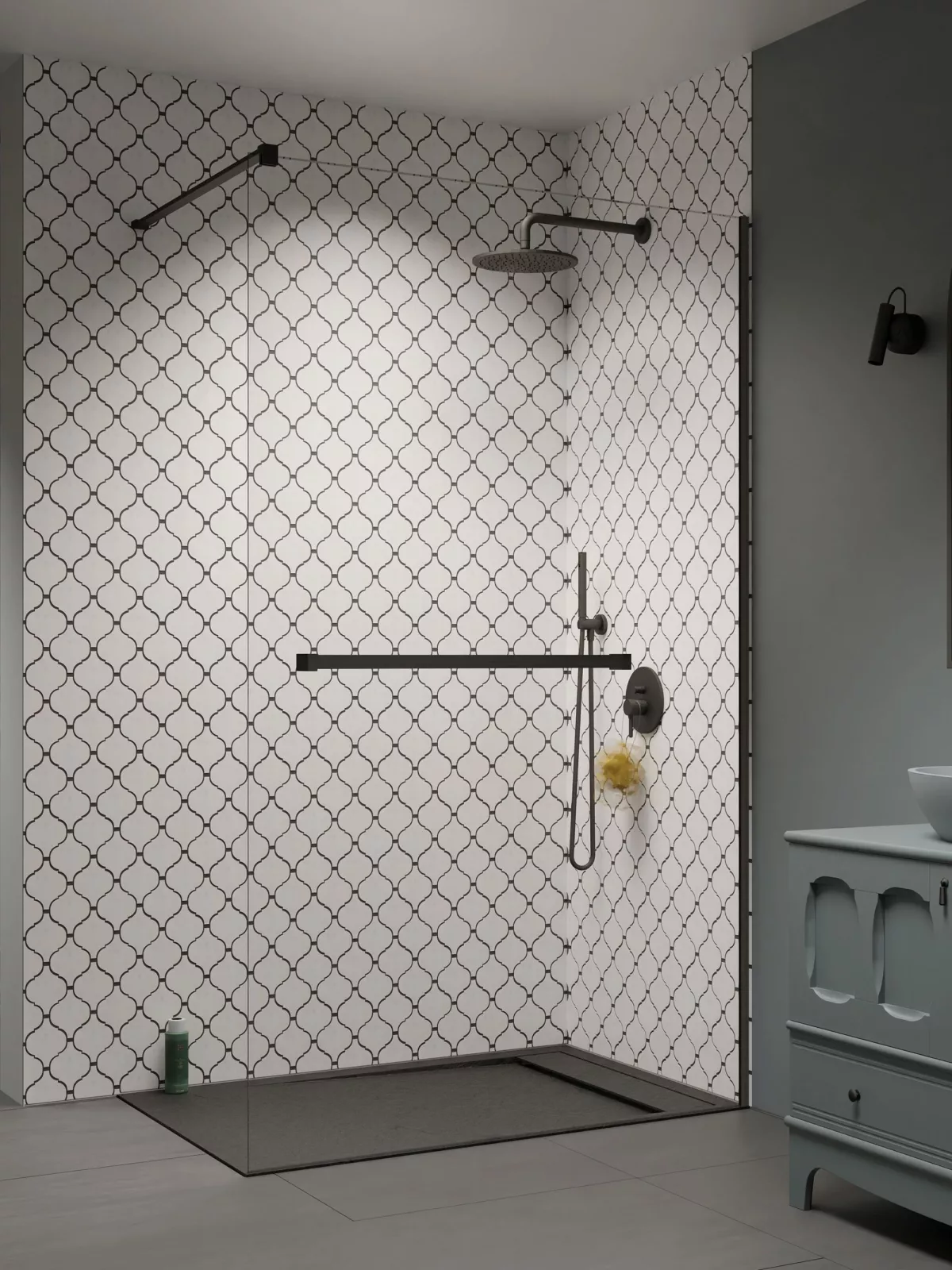 Modo New Brushed Gunmetal II Walk-in szálcsiszolt fegyvermetál zuhanyfal törölközőtartóval