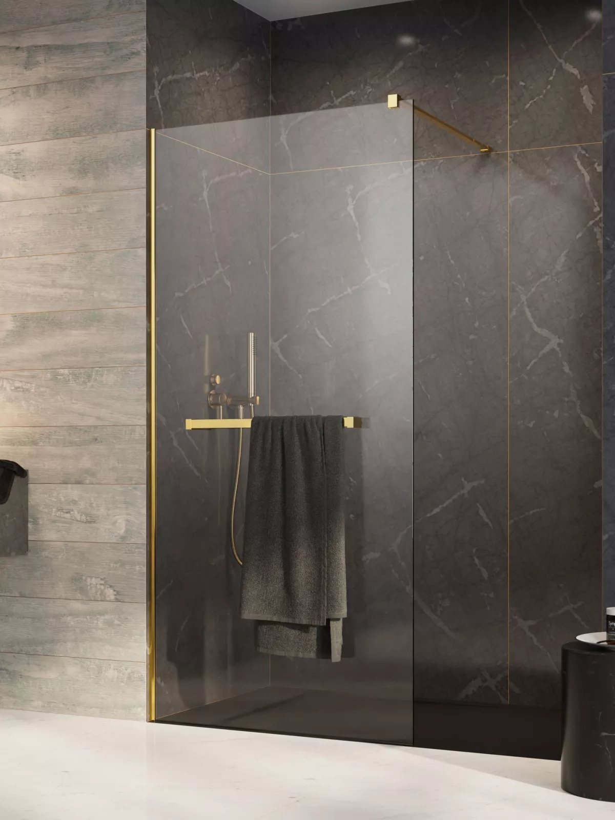 Modo New Gold II Walk-in arany zuhanyfal törölközőtartóval
